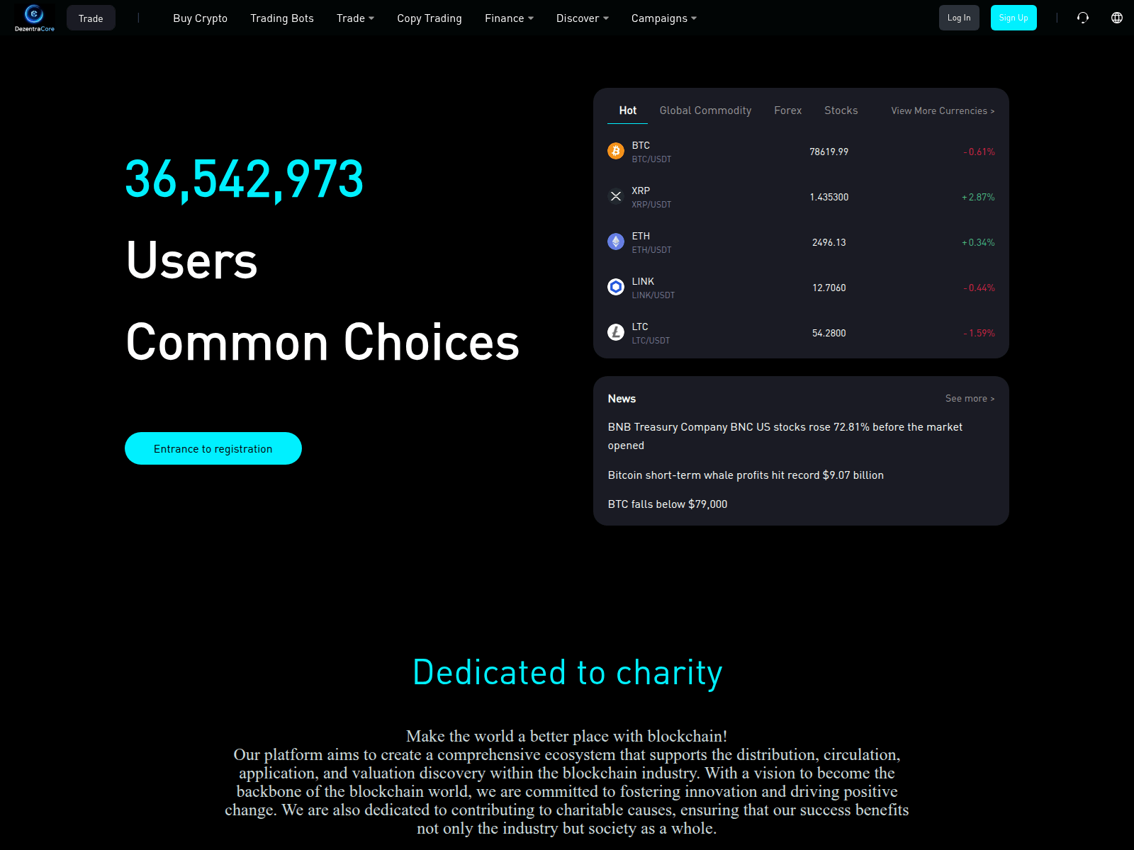 Screenshot of dezentracore.net