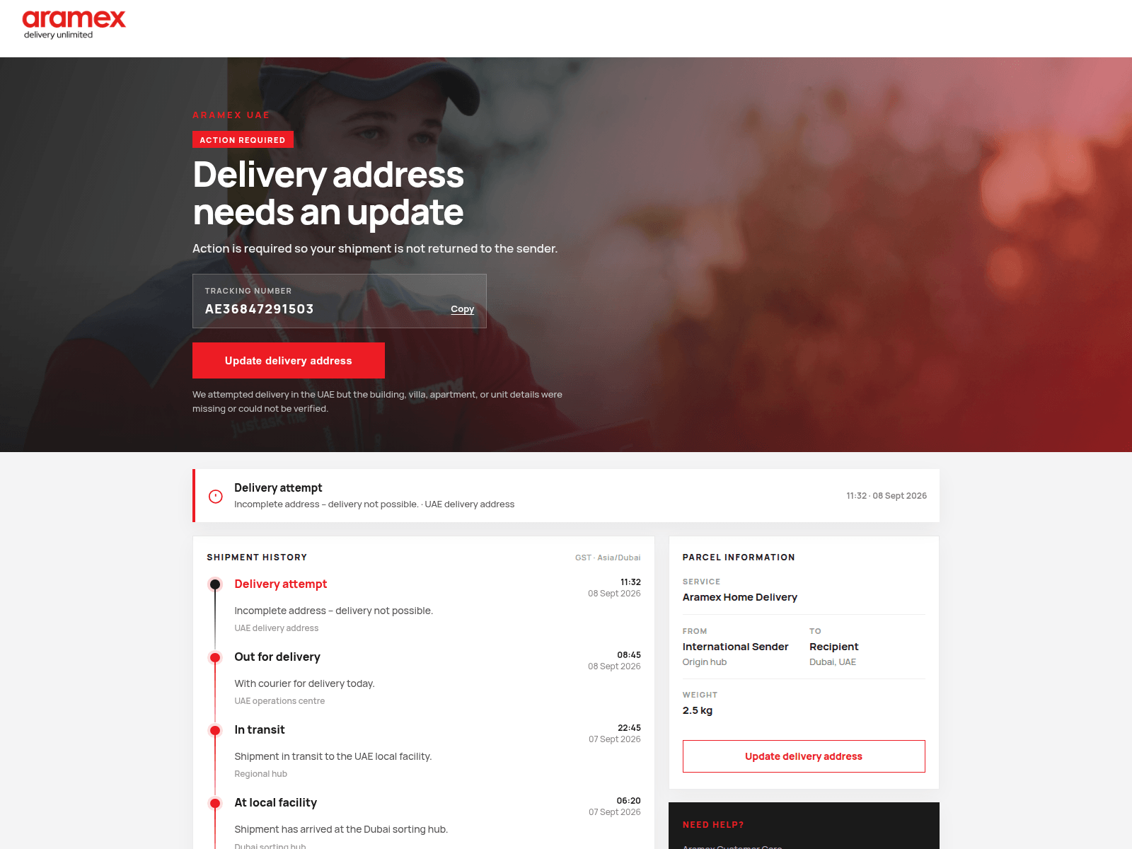 Screenshot of aramex.buyerxx.xin