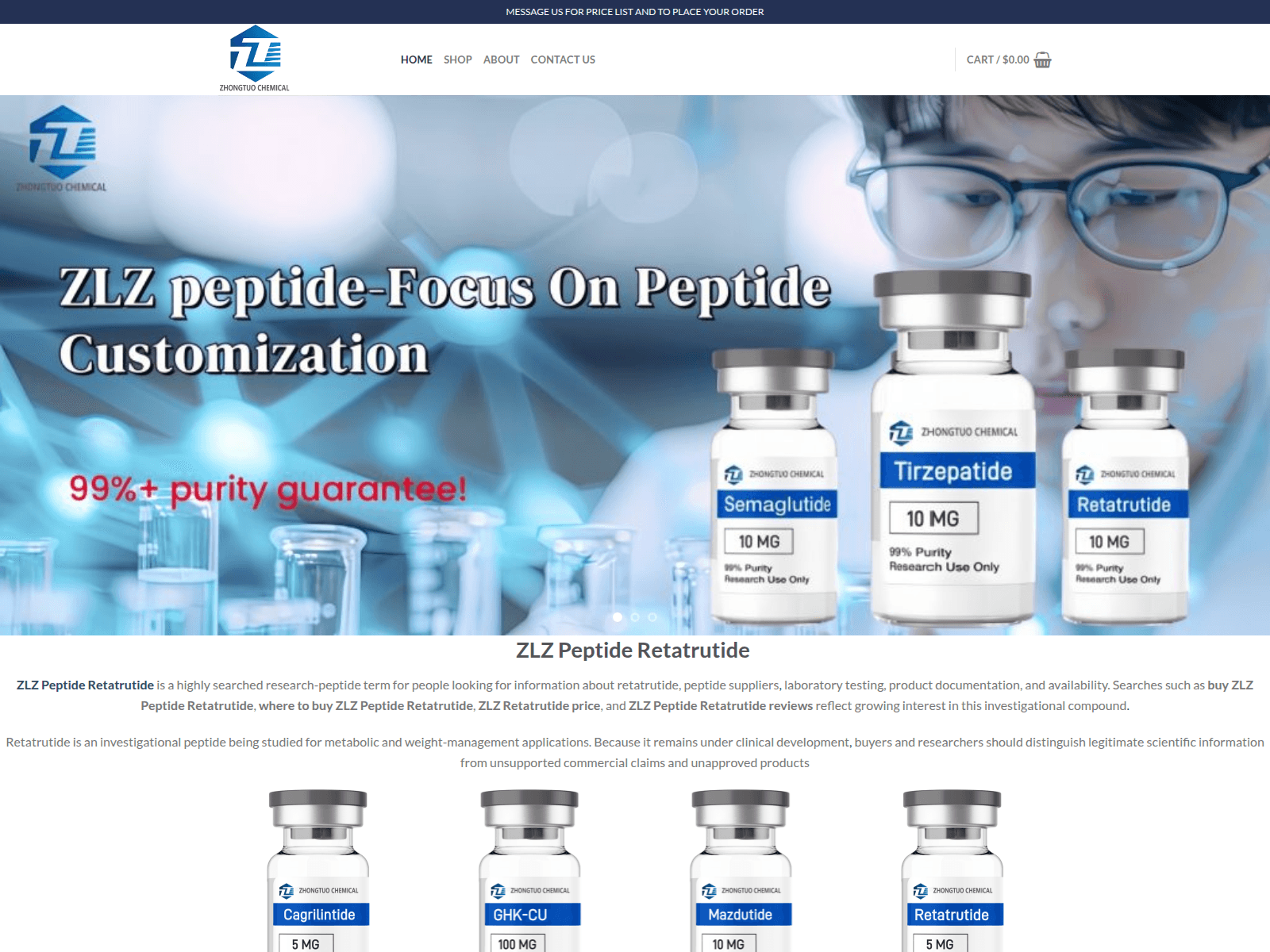 Screenshot of zlzpeptideretatrutide.com