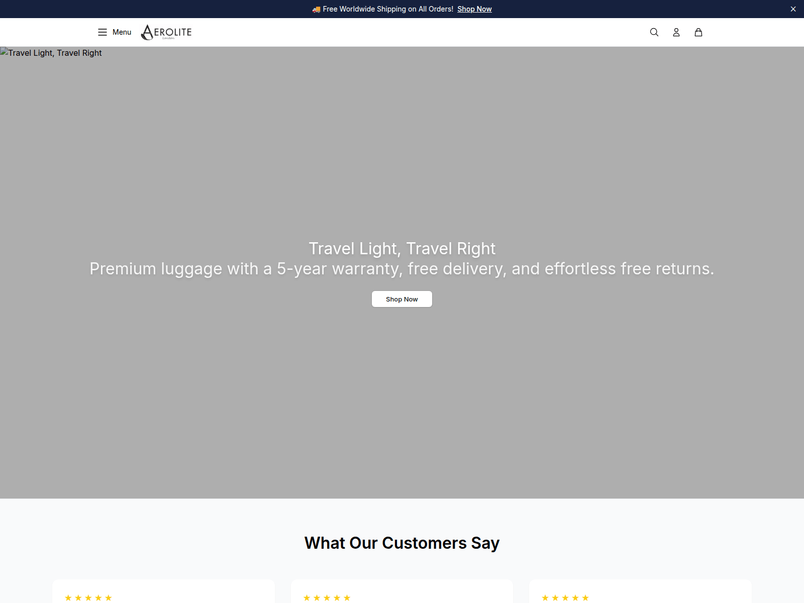 Screenshot of aeroliteluggageshop.shop
