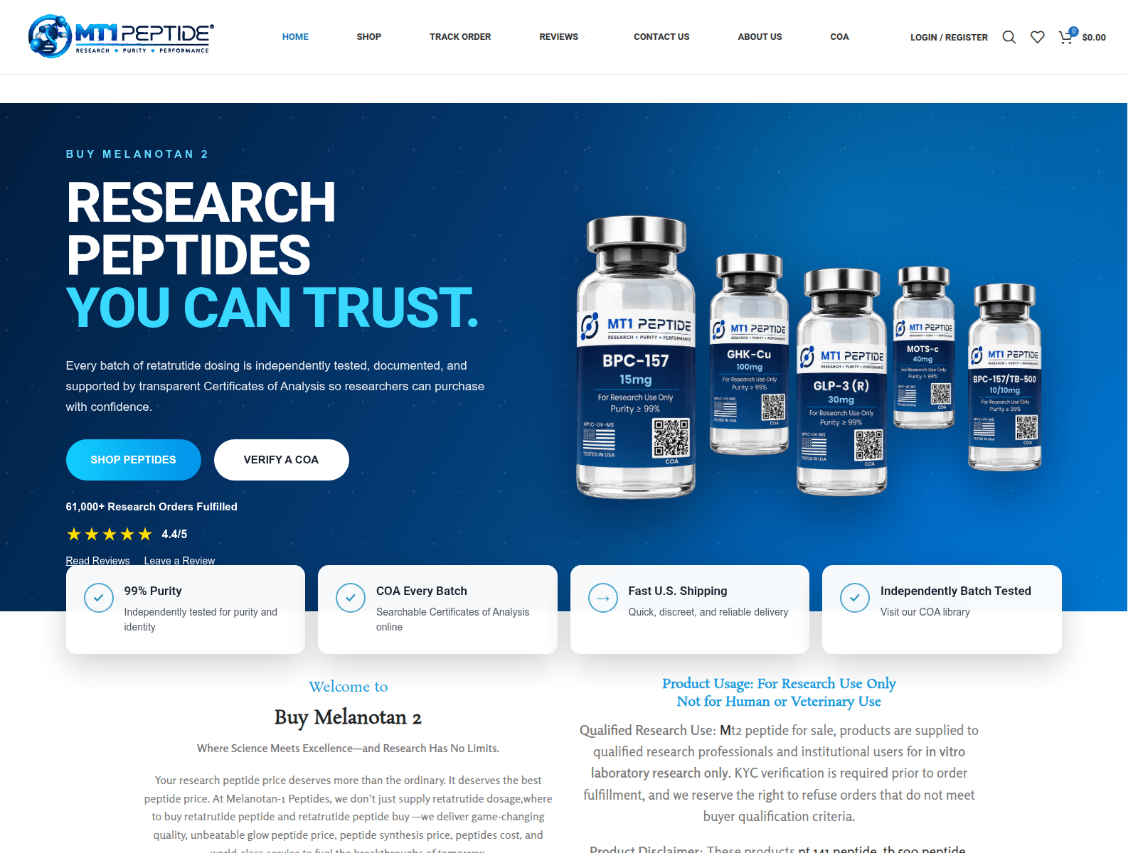 Screenshot of mt1peptide.com