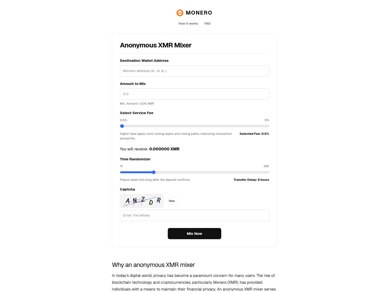 Screenshot of xmr-mixer.com
