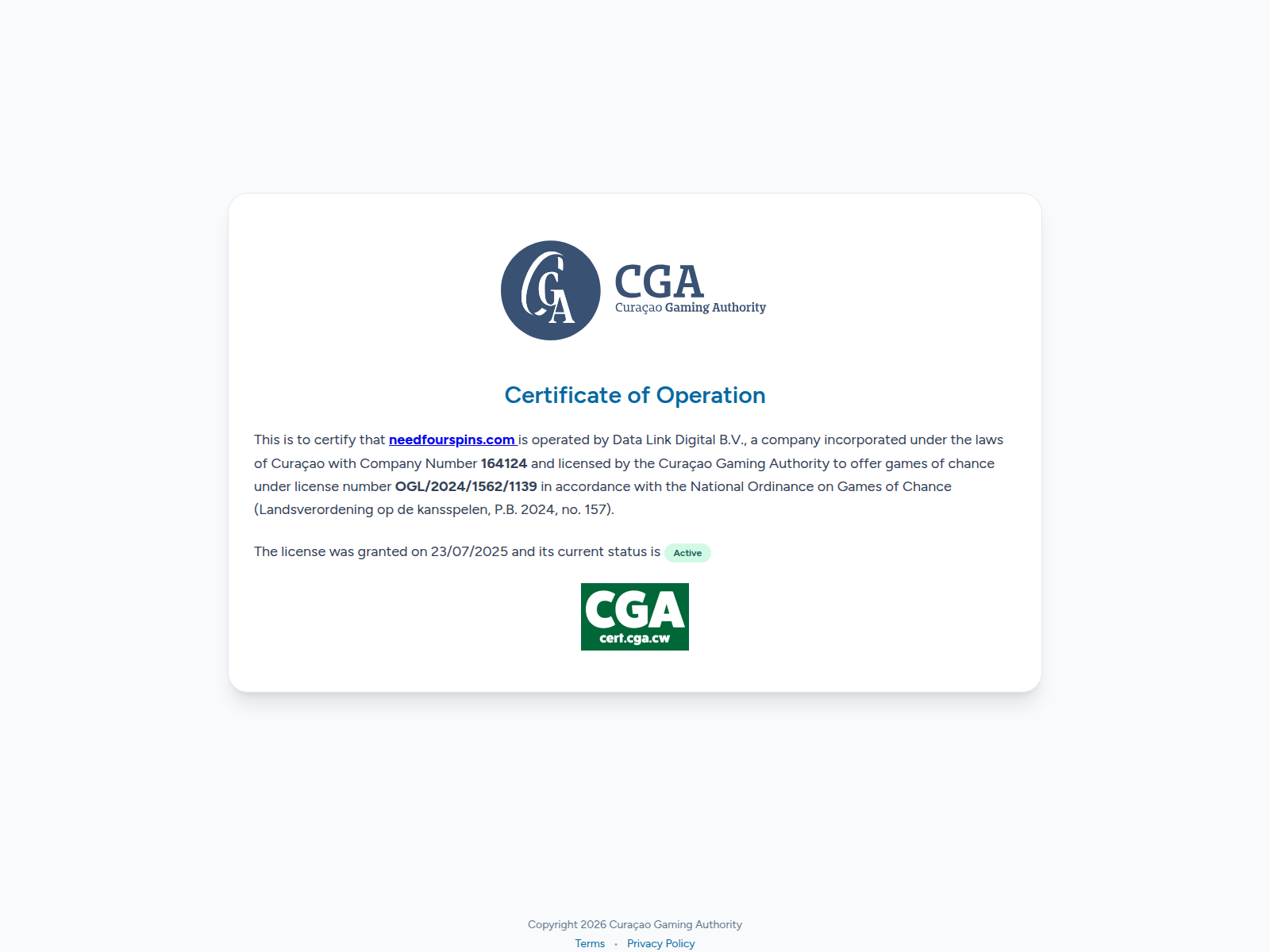 Screenshot of www.curacao-certificate.org