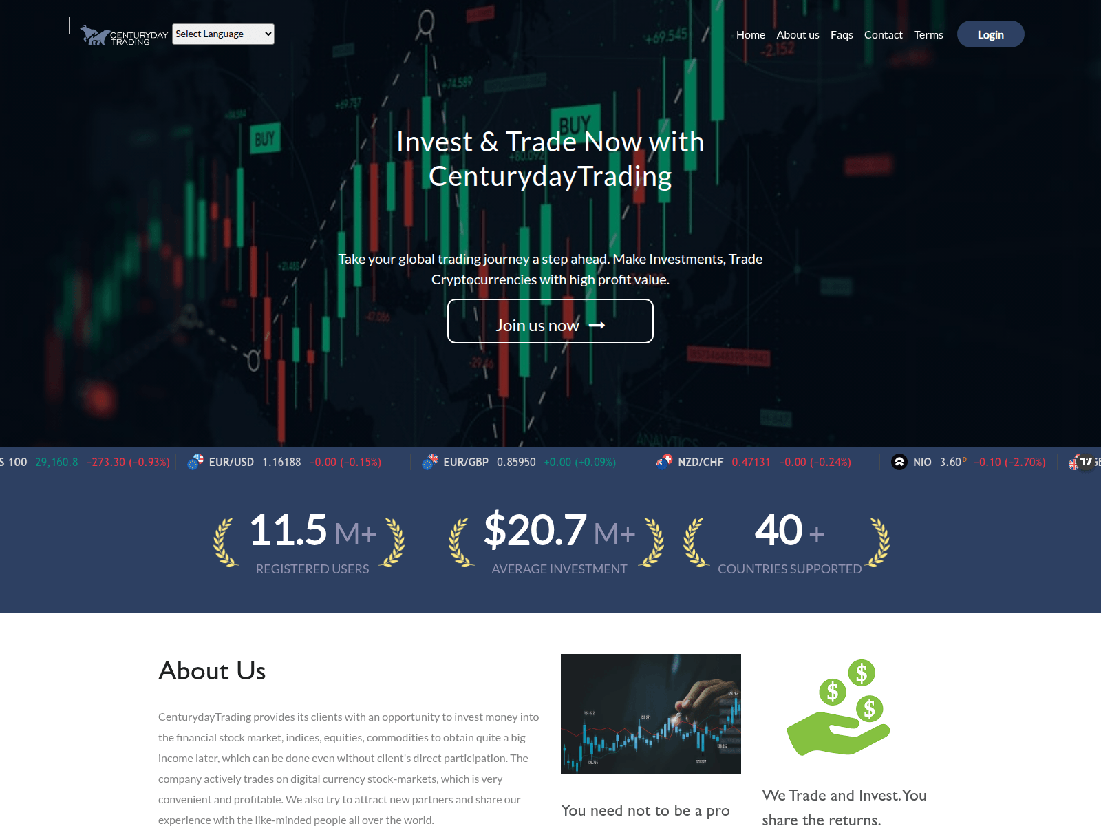Screenshot of centurydaytrading.com