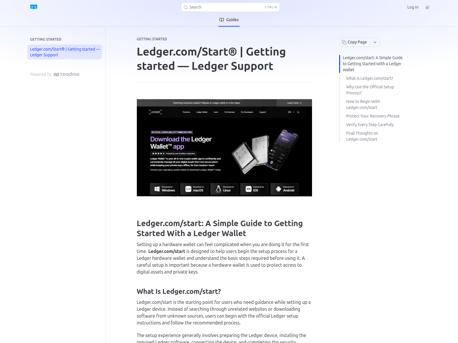 Screenshot of ledger-start.readme.io
