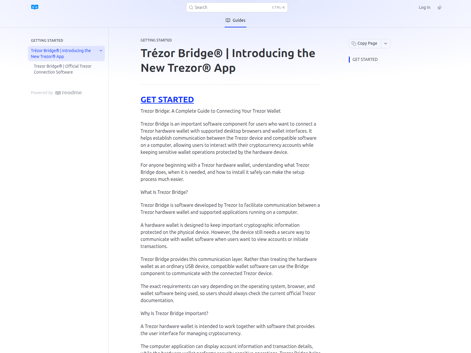 Screenshot of bridge-trezor.readme.io
