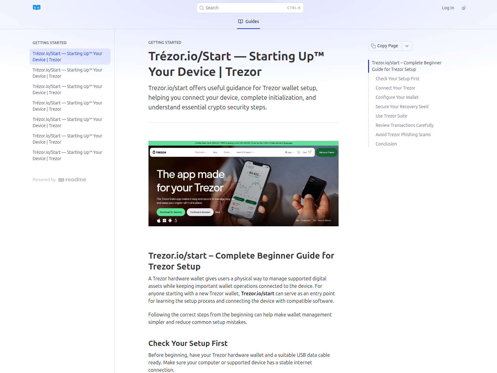 Screenshot of started-trezore.readme.io
