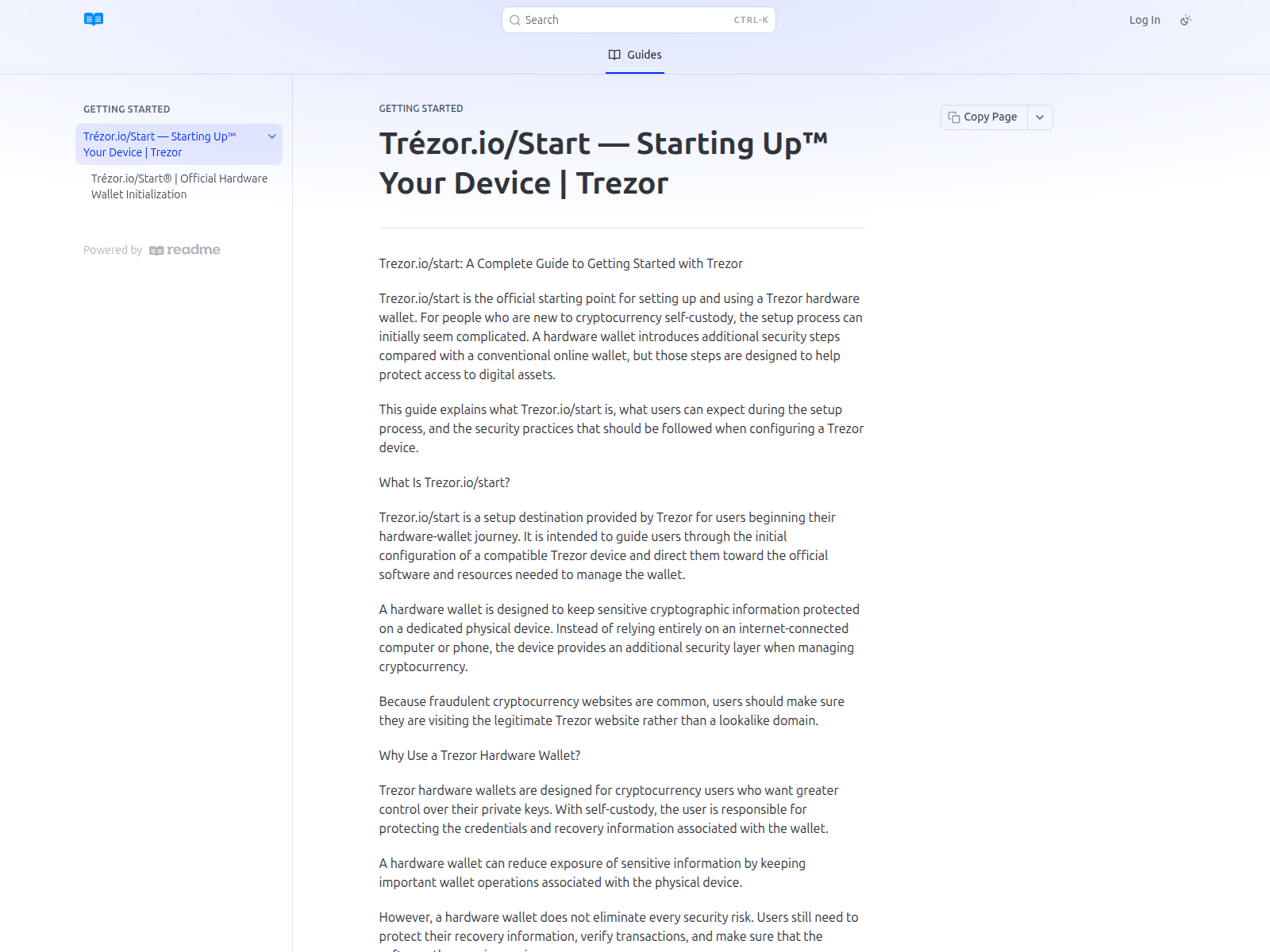 Screenshot of started-iotrezor.readme.io