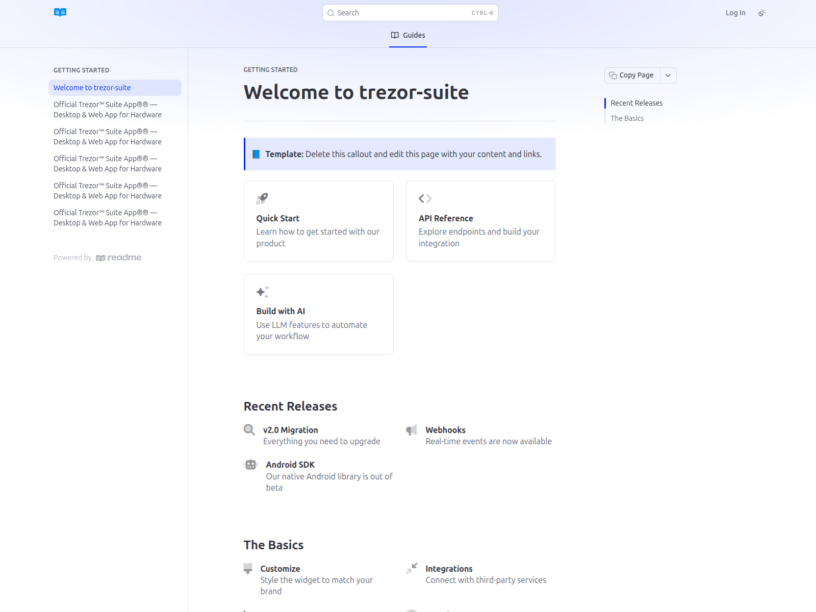 Screenshot of trezor-suite.readme.io