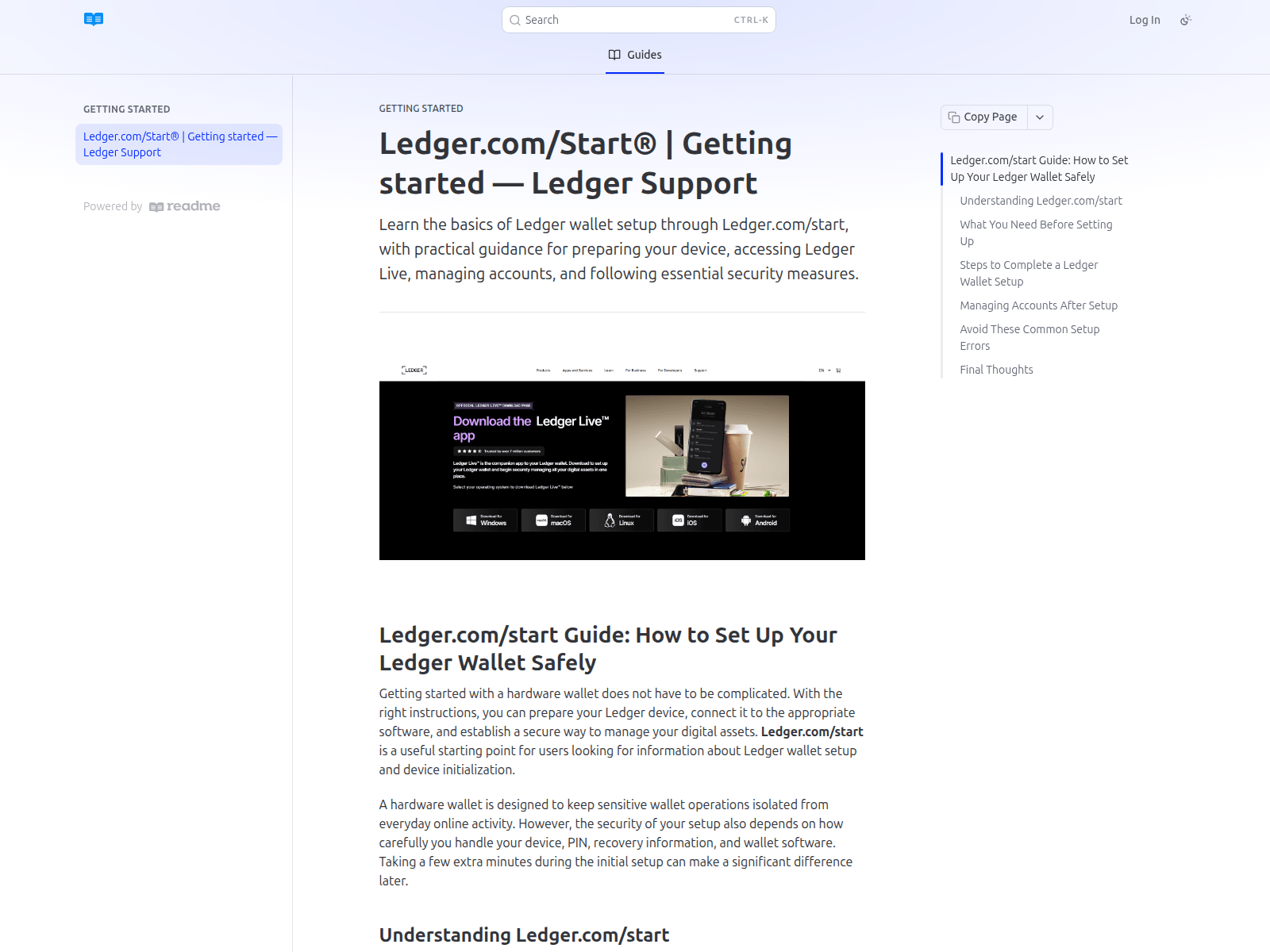 Screenshot of start-enledger.readme.io