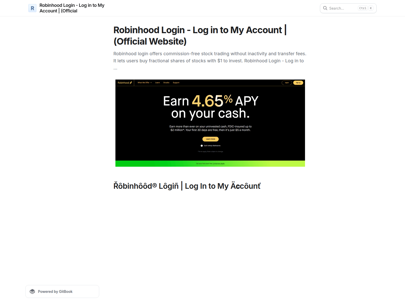 Captura de tela de robinhoodcomloginx.gitbook.io
