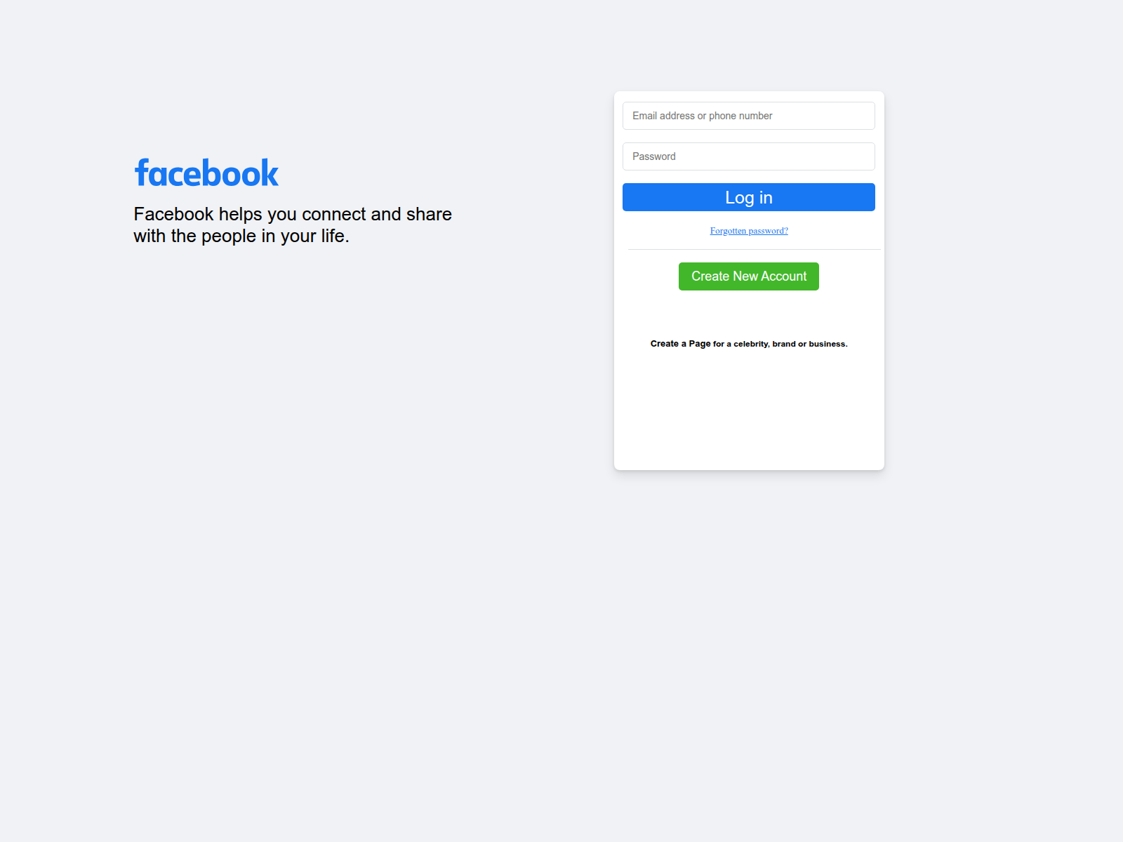 Знімок екрана fb-login-page.vercel.app