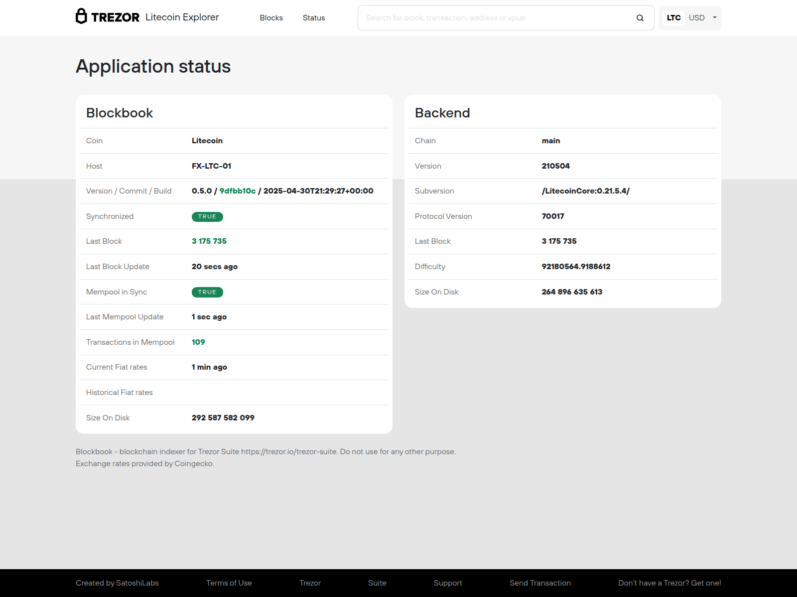 Знімок екрана blockbook-ltc.sspwallet.io