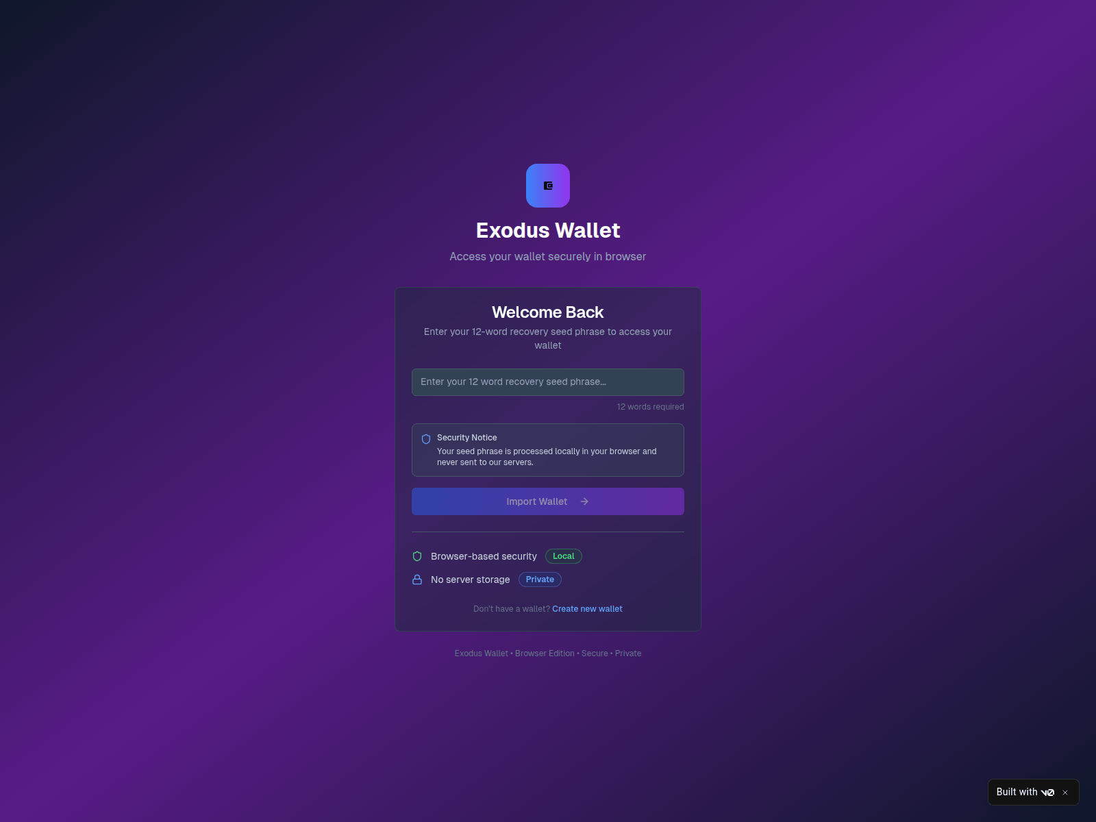 Screenshot von v0-exodus-wallet-app.vercel.app