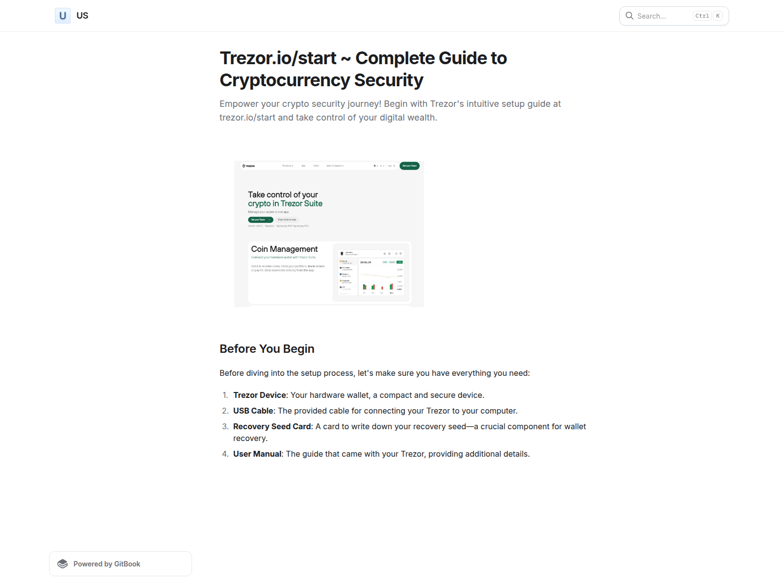 Скриншот сайта trezoriooficial.gitbook.io