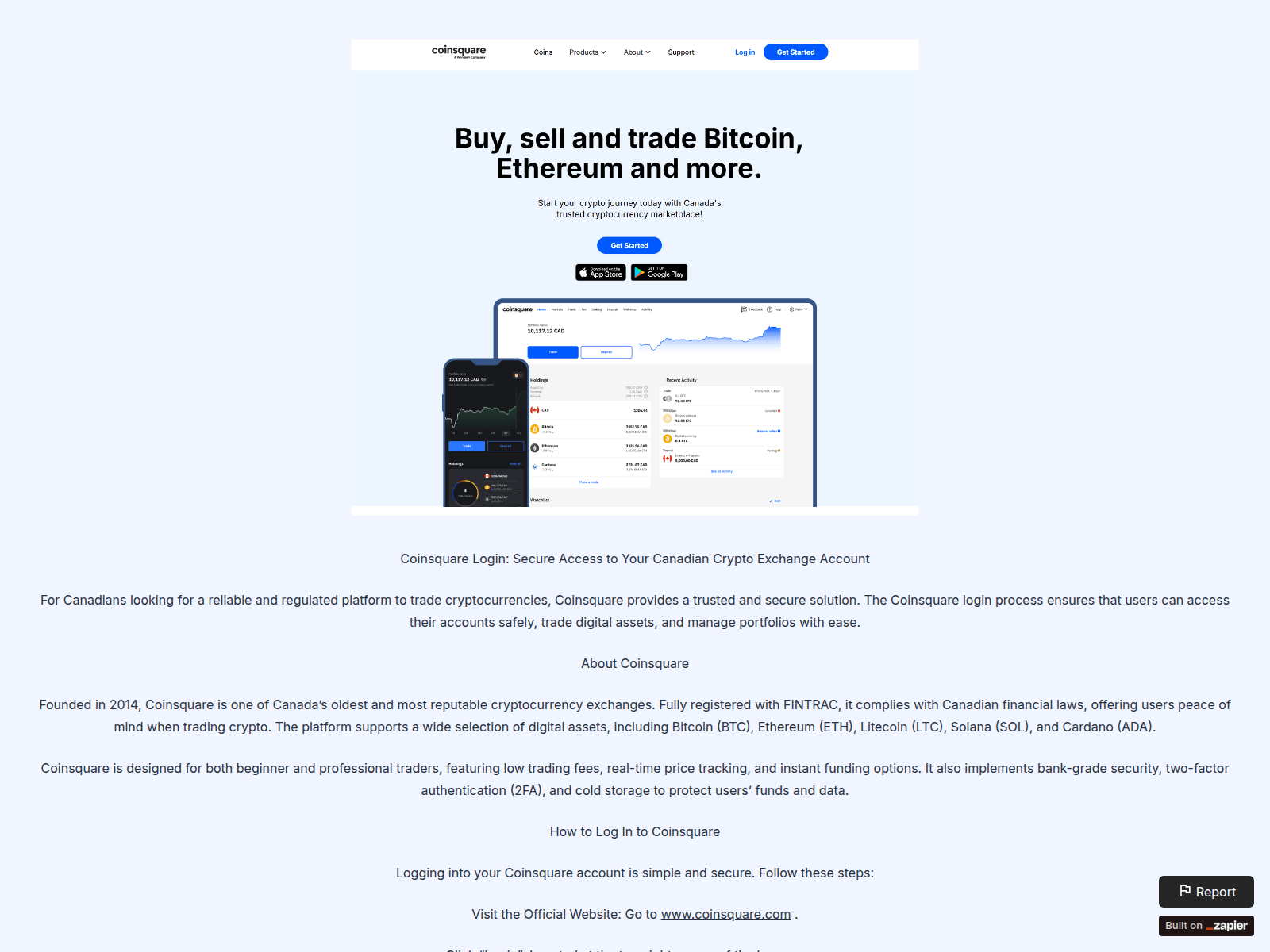 Screenshot of suport-coinsquare.zapier.app