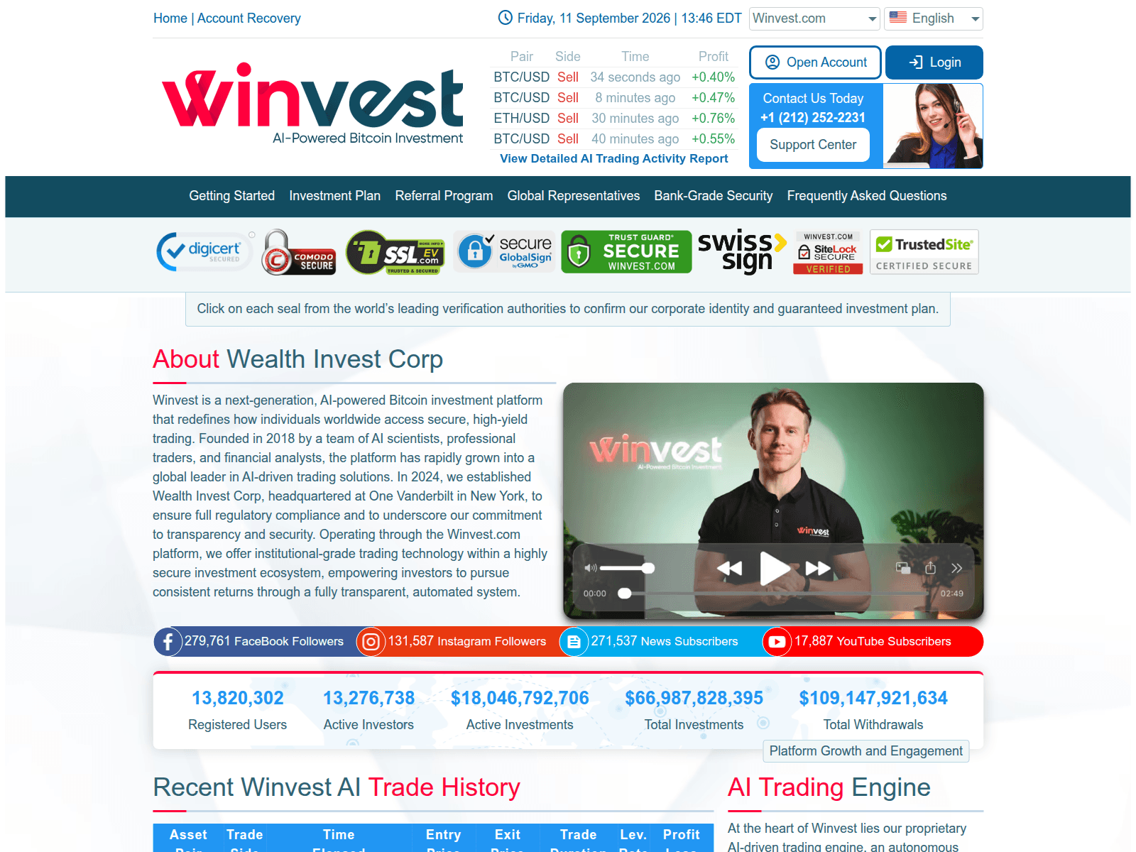 Знімок екрана winvest.com