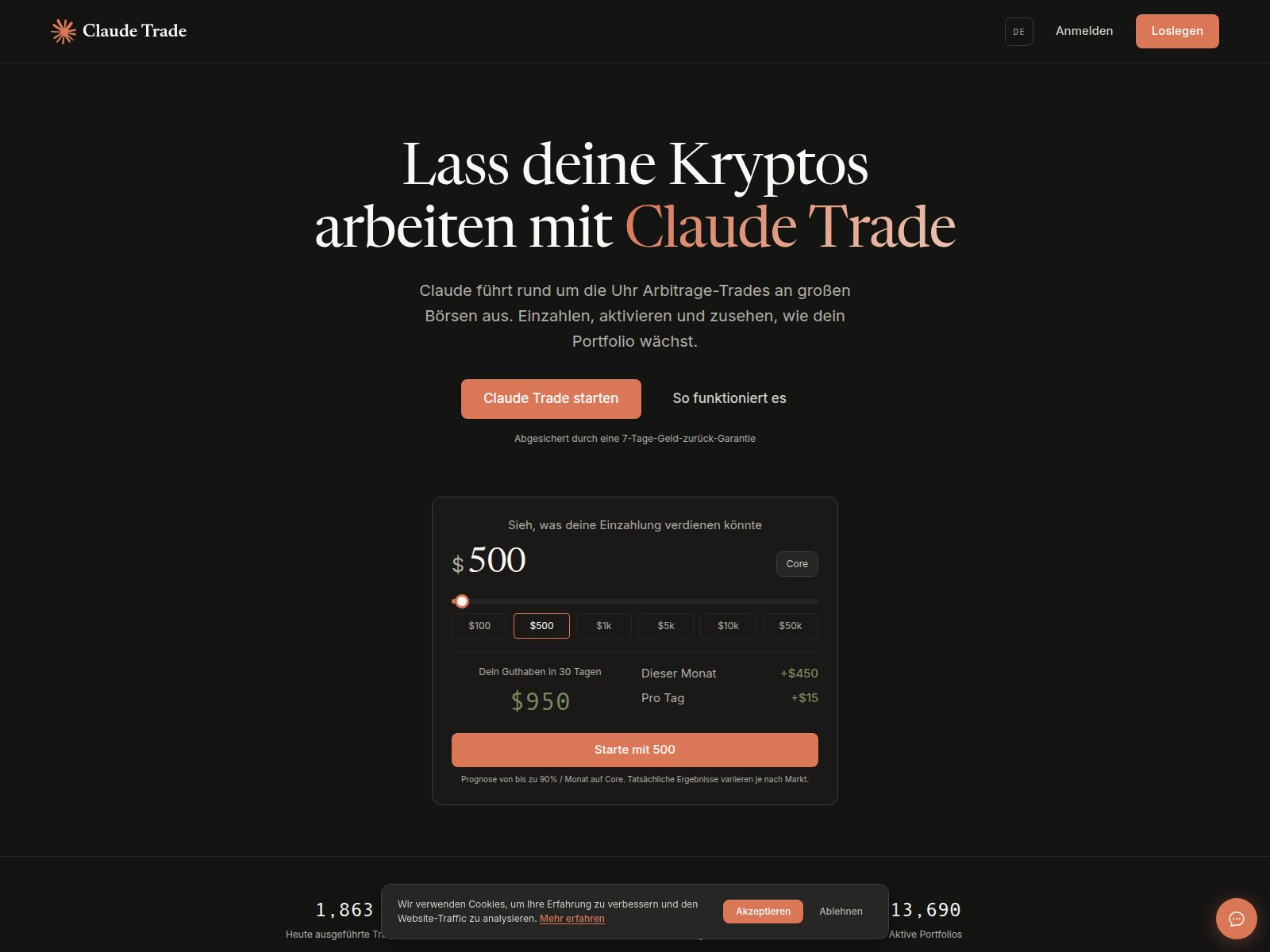 Screenshot of claudeaitrade.com
