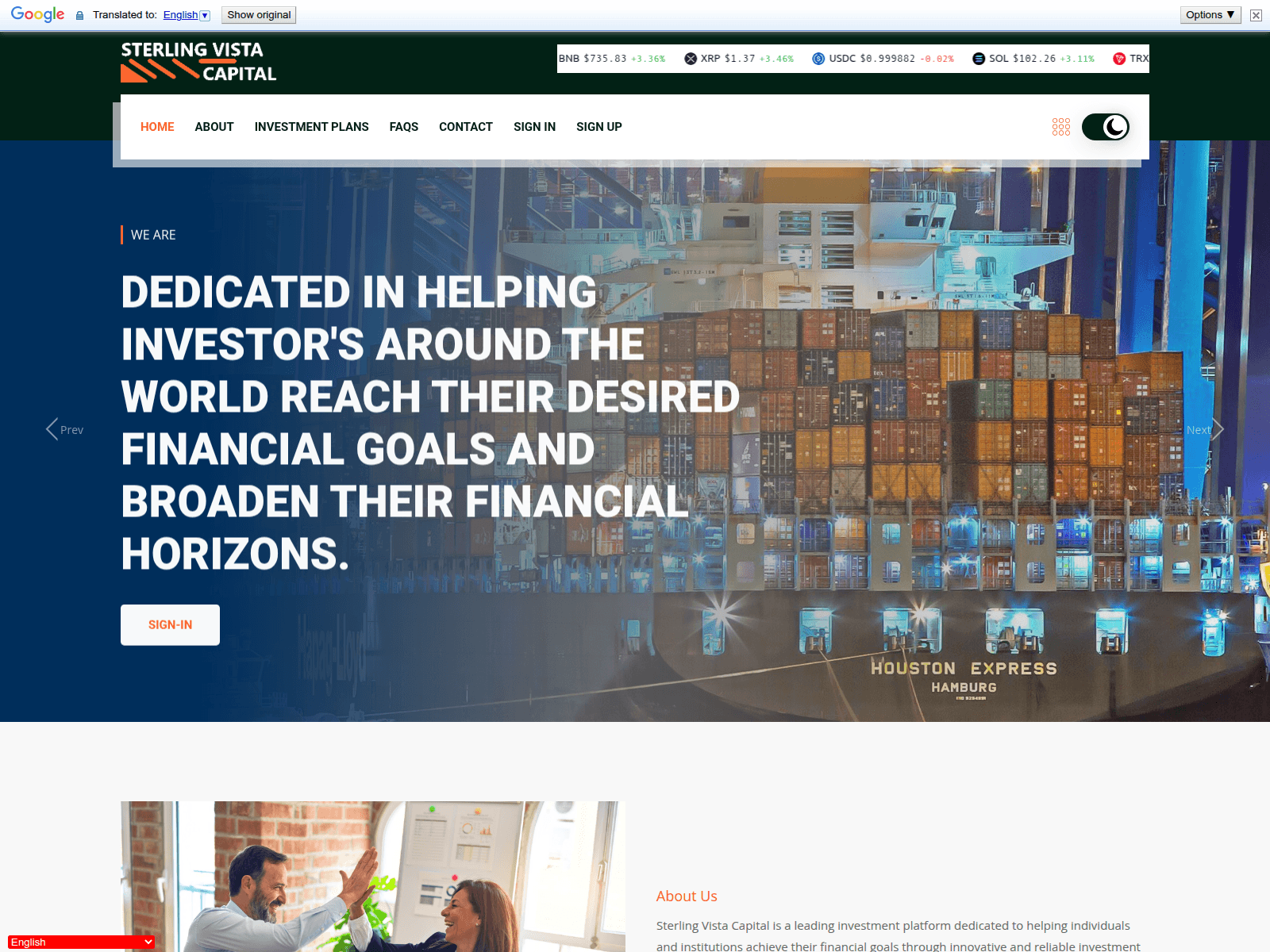 Screenshot of sterlingvistacapital.org
