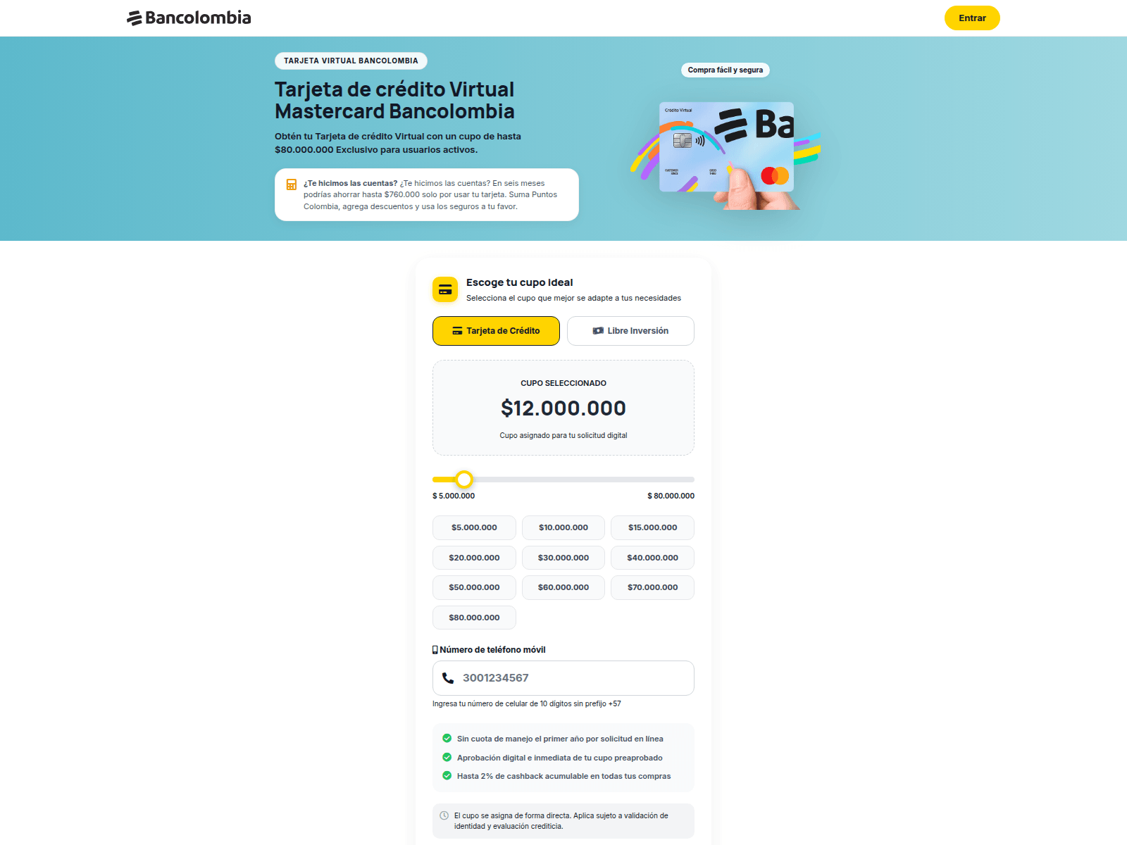 Screenshot of tramite.creditscolombia.com