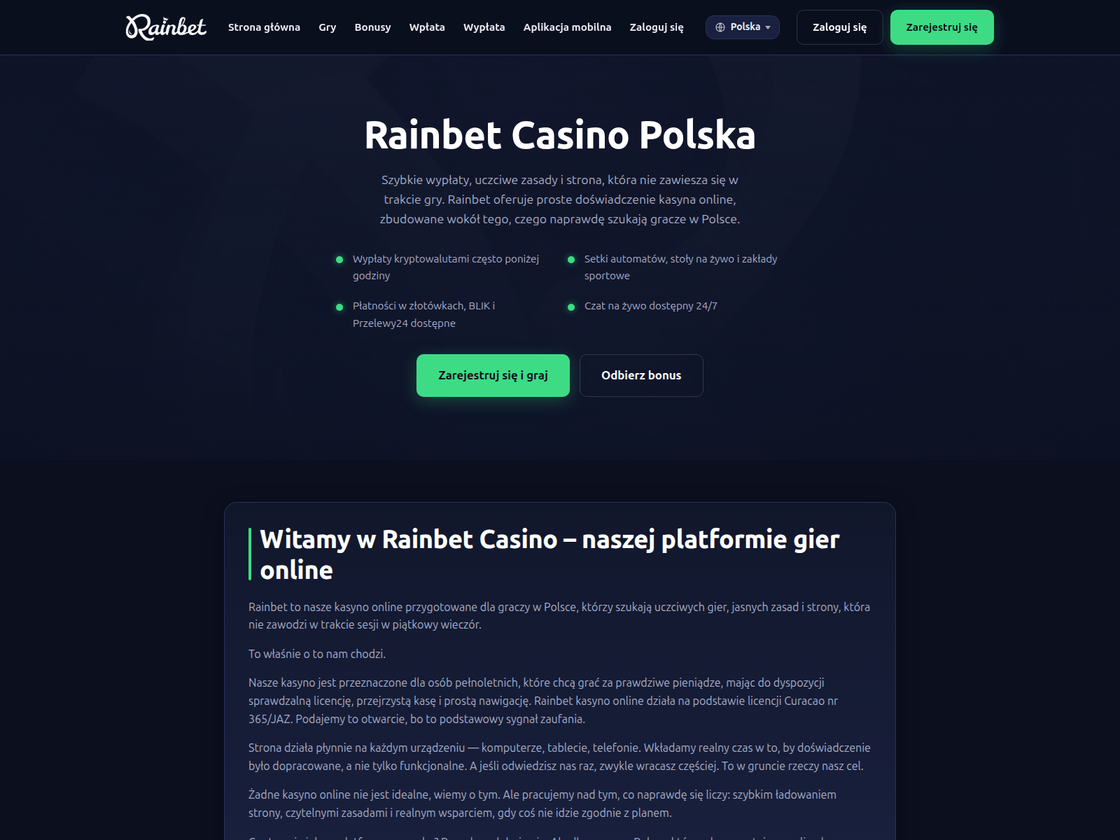 Screenshot of kasynorainbet.pl