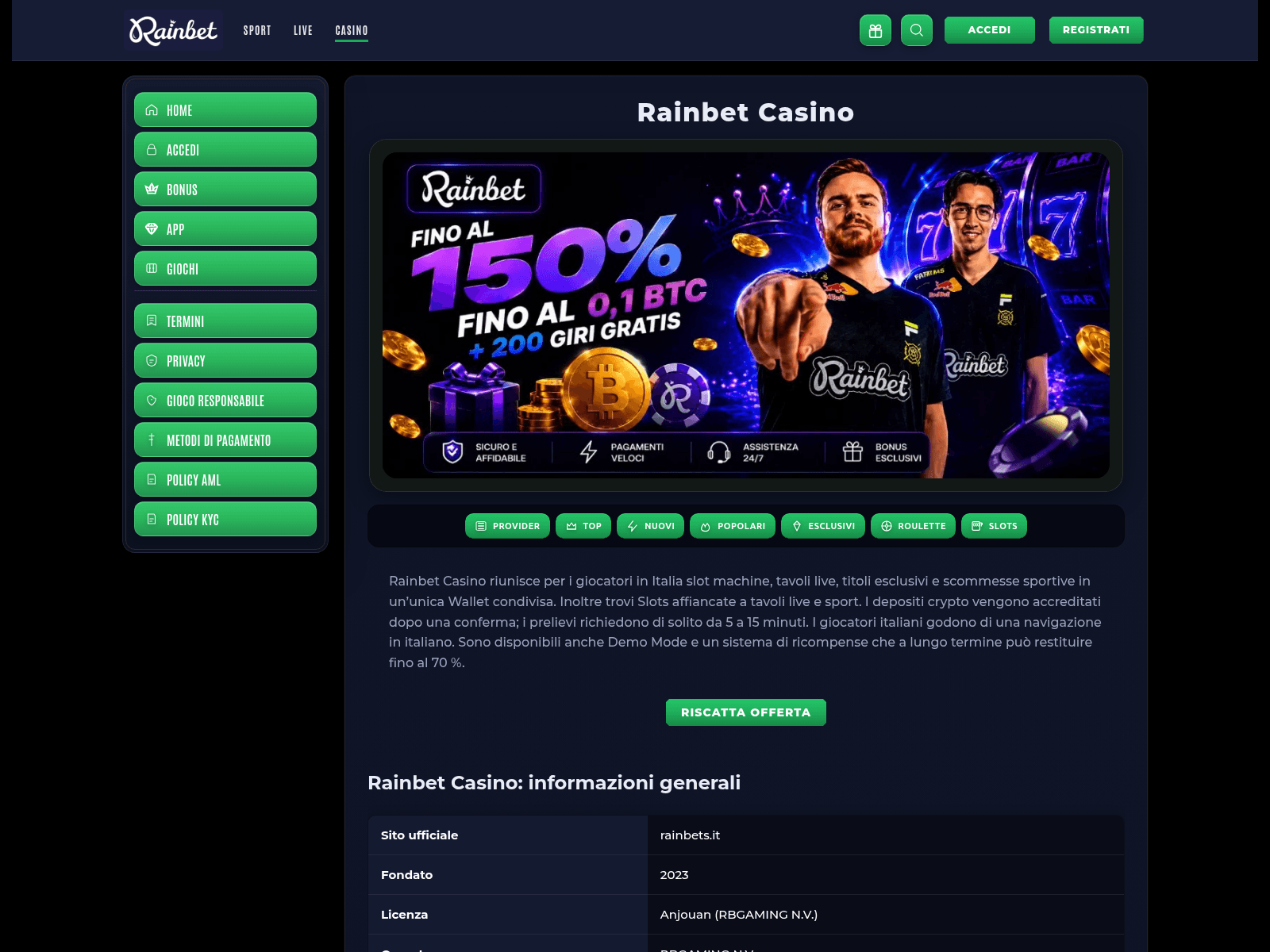 Screenshot of rainbets.it