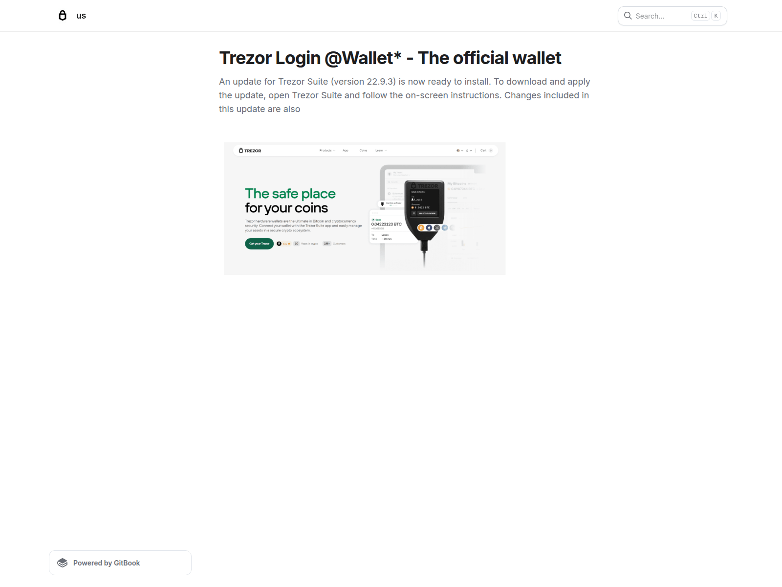 Скриншот сайта trezzor-logdinn.gitbook.io