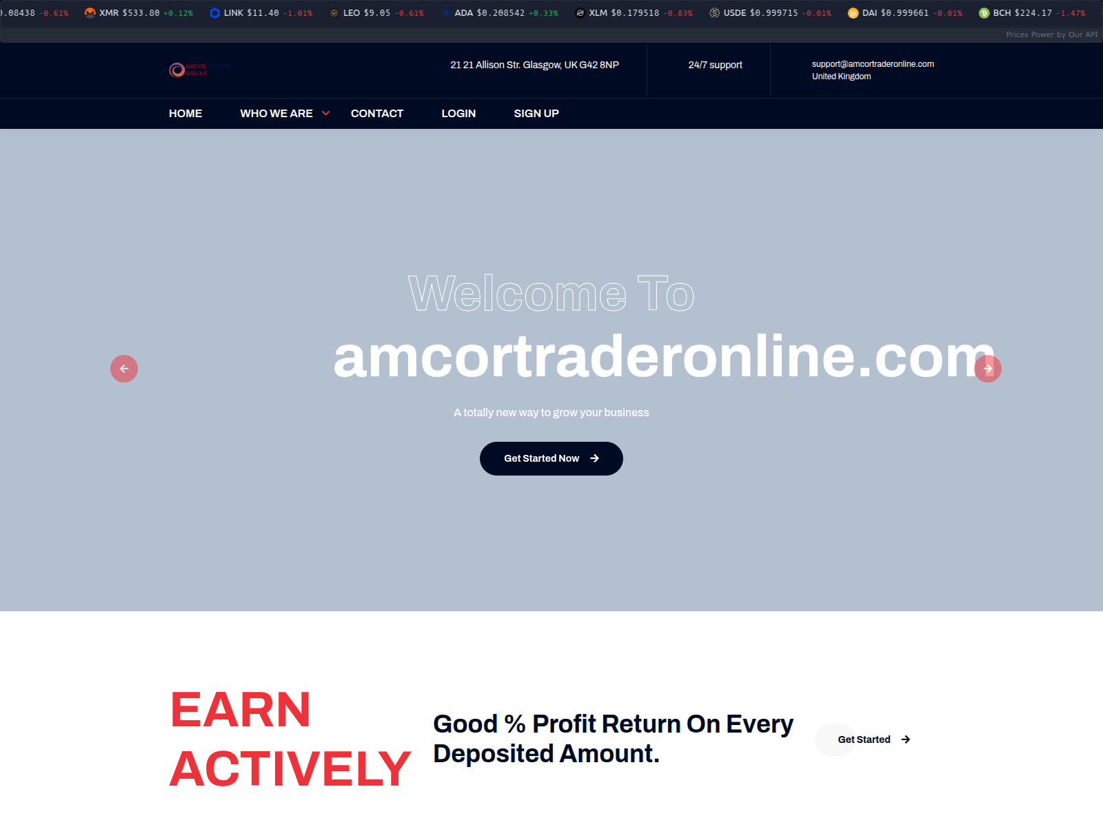 Знімок екрана amcortraderonline.com