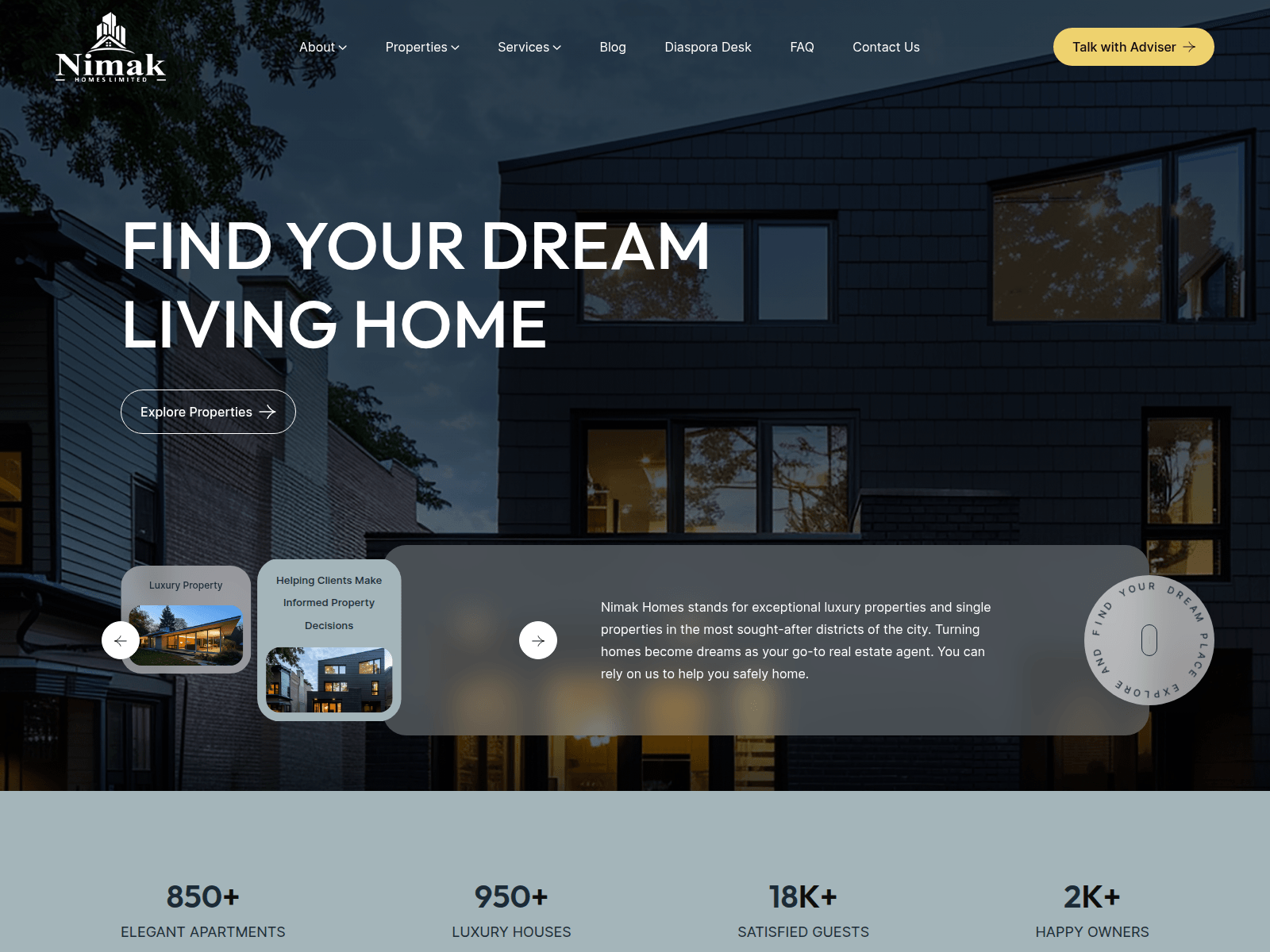 Screenshot of nimakhomes.com