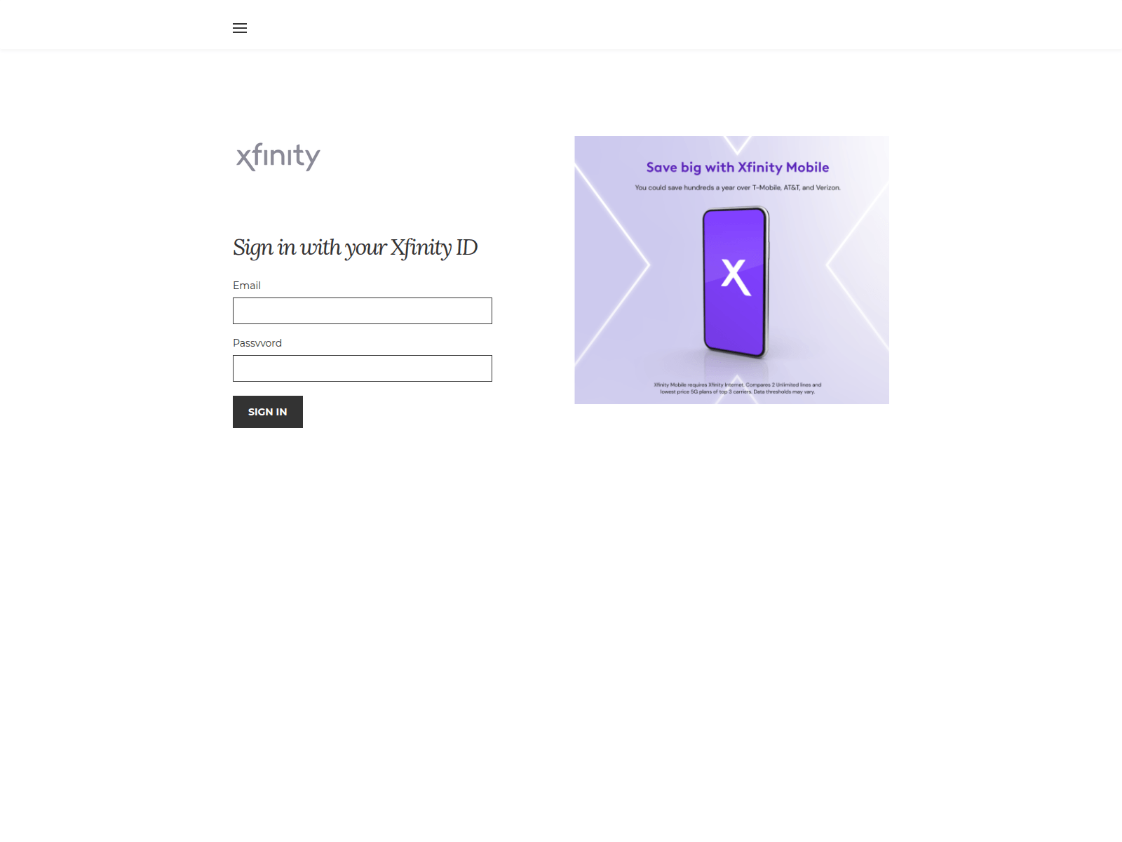 Screenshot of email-update-comcast.weebly.com