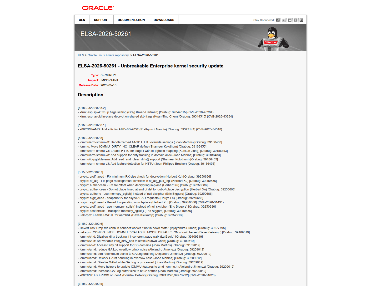 Screenshot von linux.oracle.com