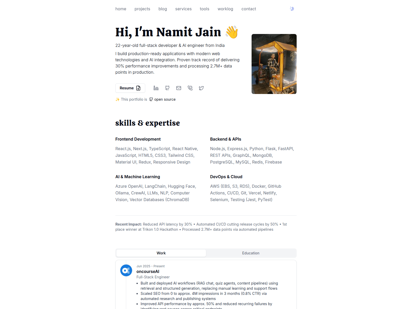 Screenshot of namitjain.com
