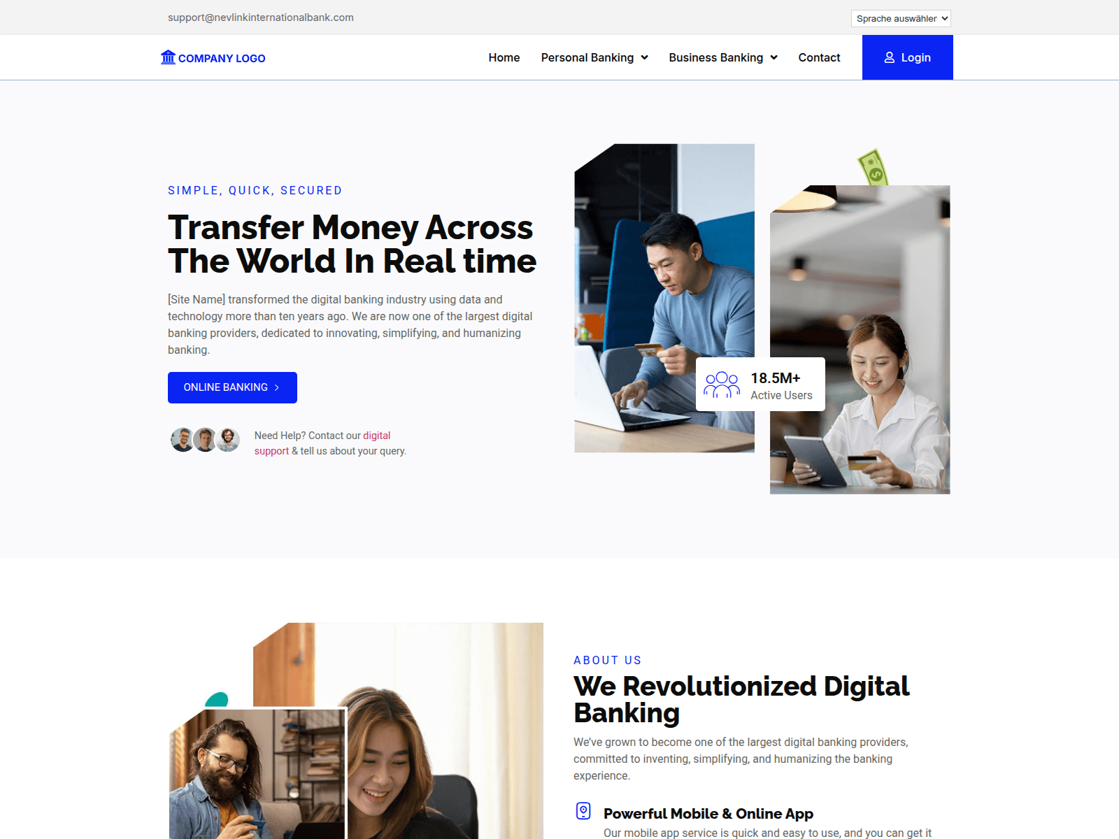 Screenshot of nevlinkinternationalbank.com