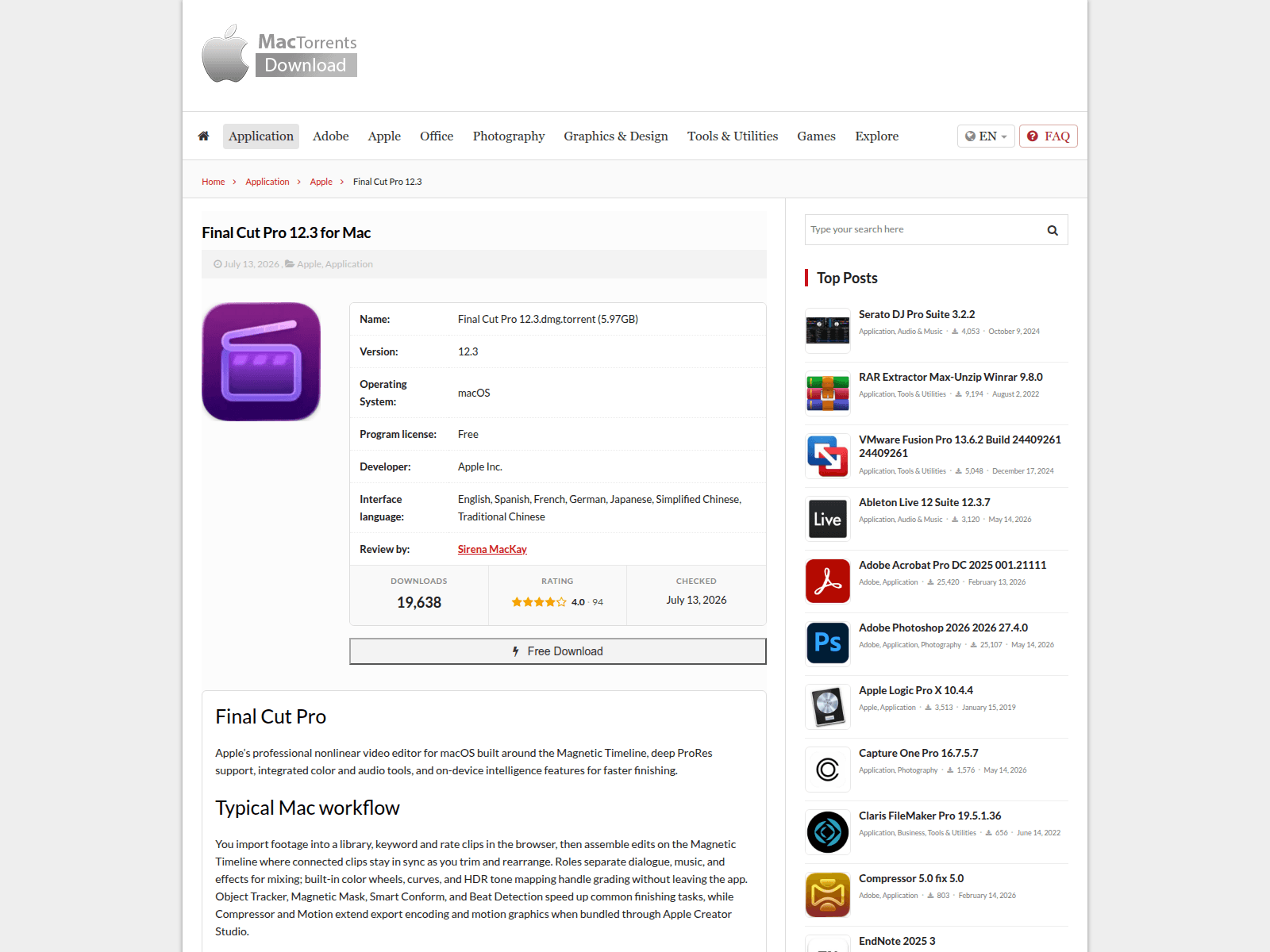 Screenshot von torrentmac.net