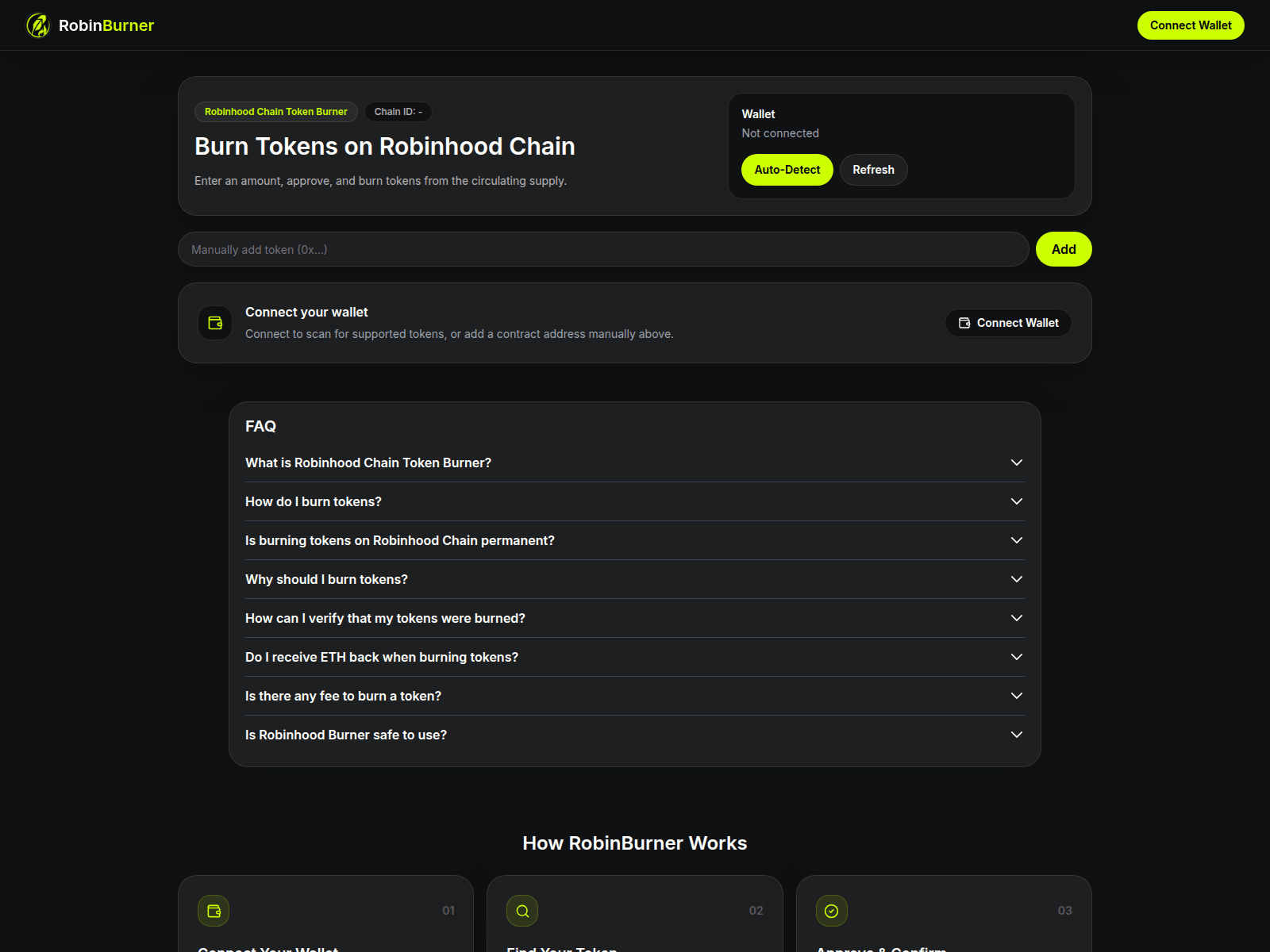 Screenshot of robinhoodburner.io