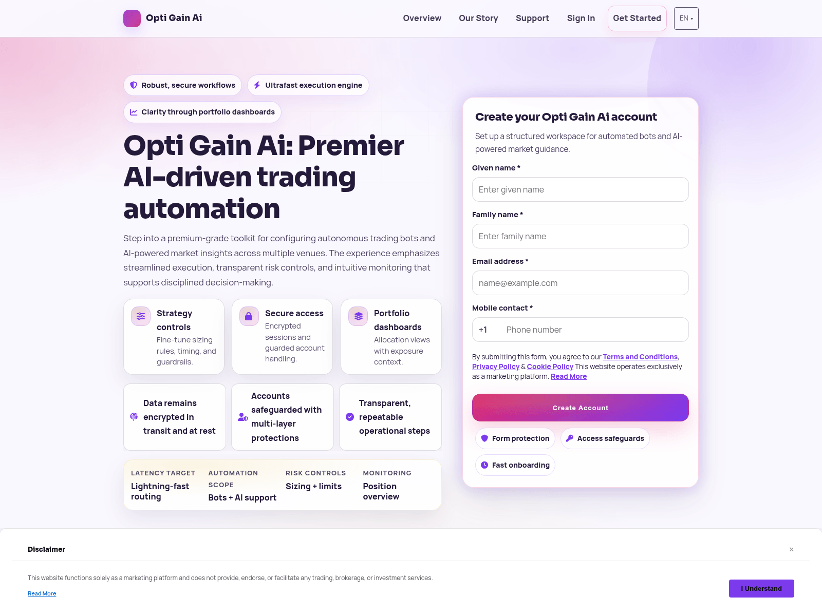 Screenshot of optigainai-platform.digital