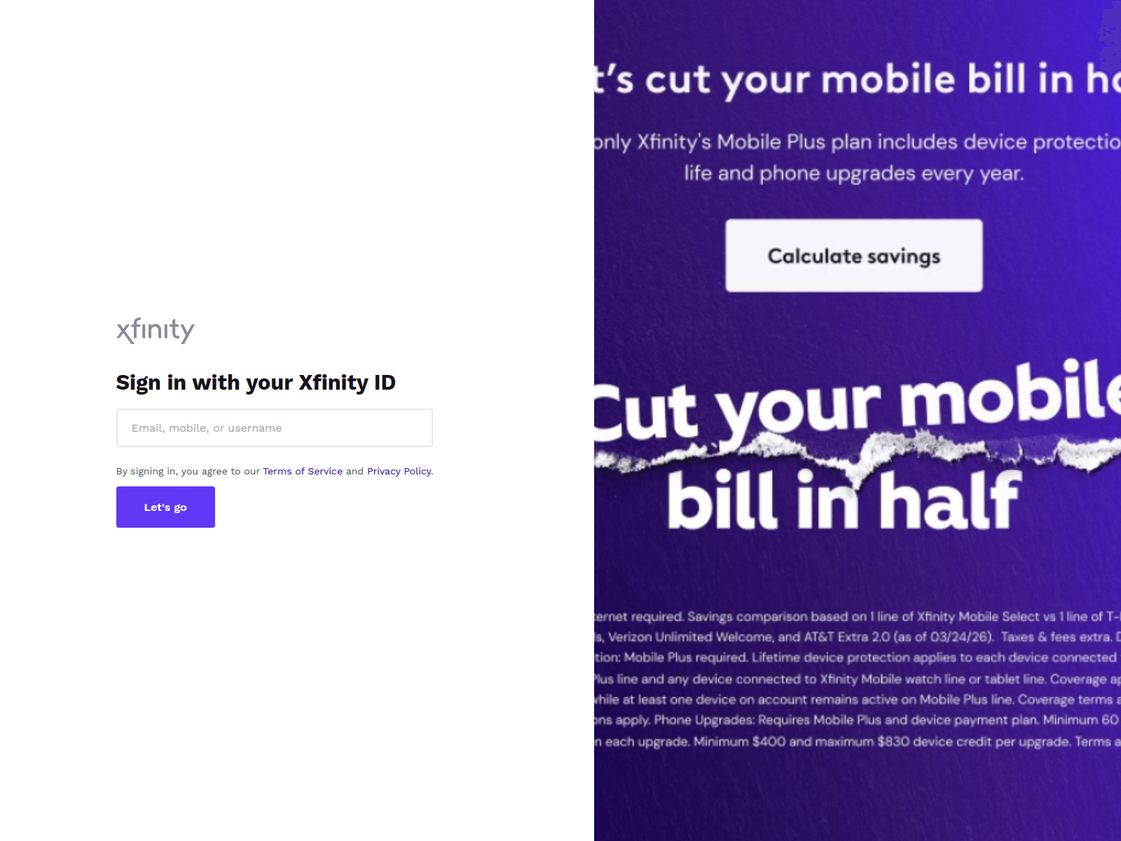 Screenshot von xfinityservices.vercel.app