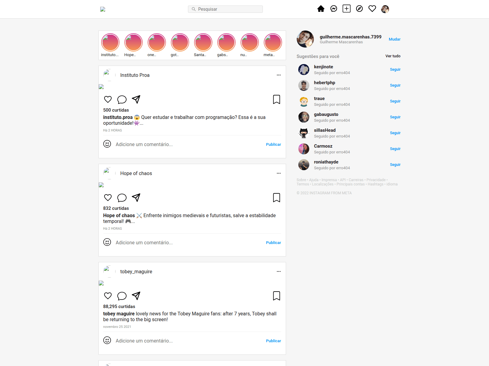 Знімок екрана instagram-ten-blond.vercel.app