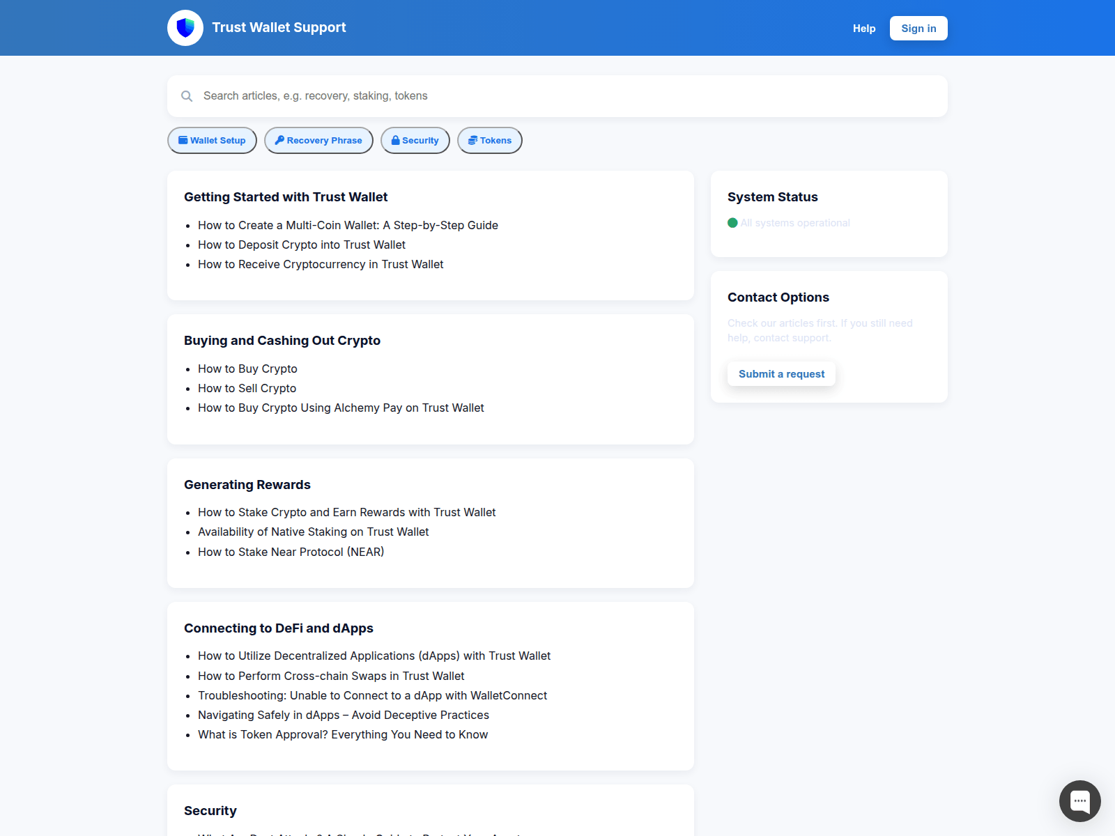 Screenshot von trustwallet-helpcenter.vercel.app