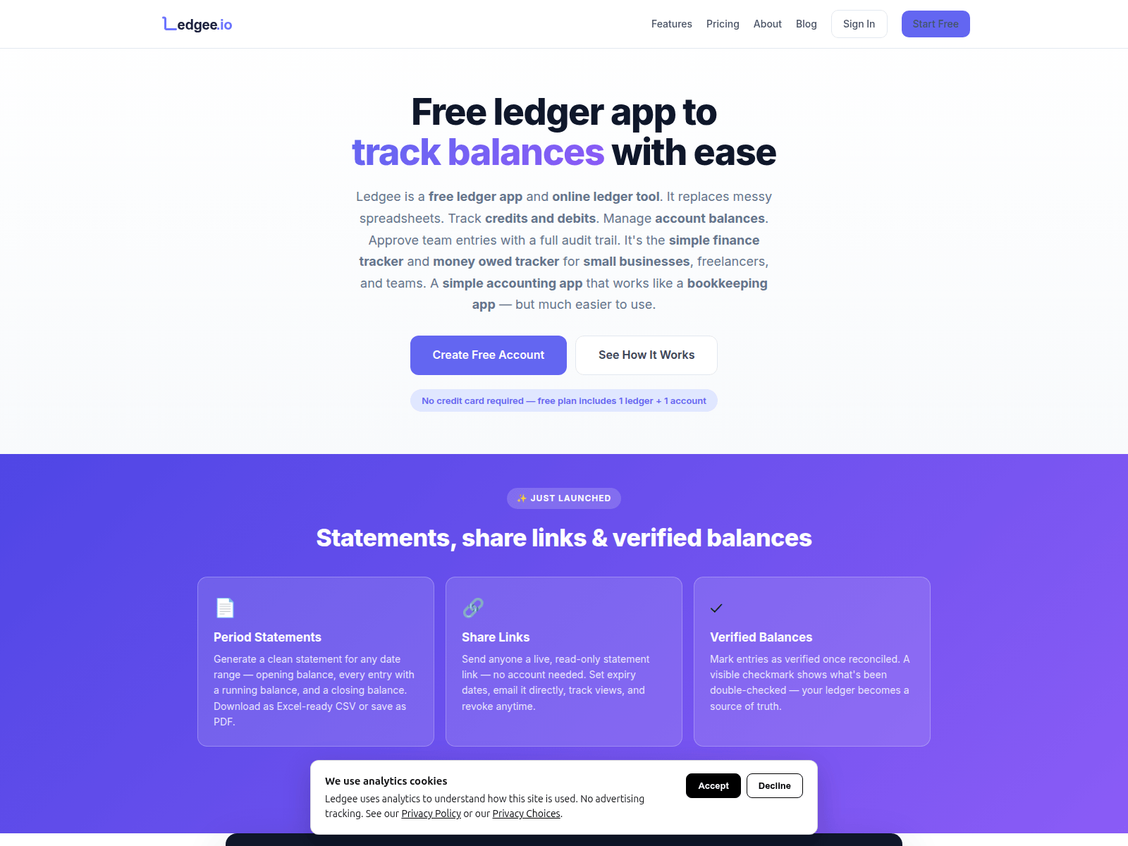 Captura de tela de ledgee.io