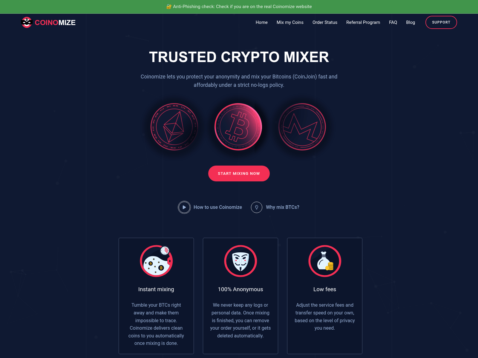 Screenshot of coinomizemixer.org