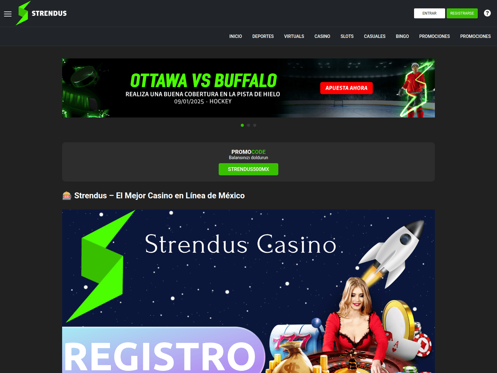 Screenshot of strendus-casino.com.mx