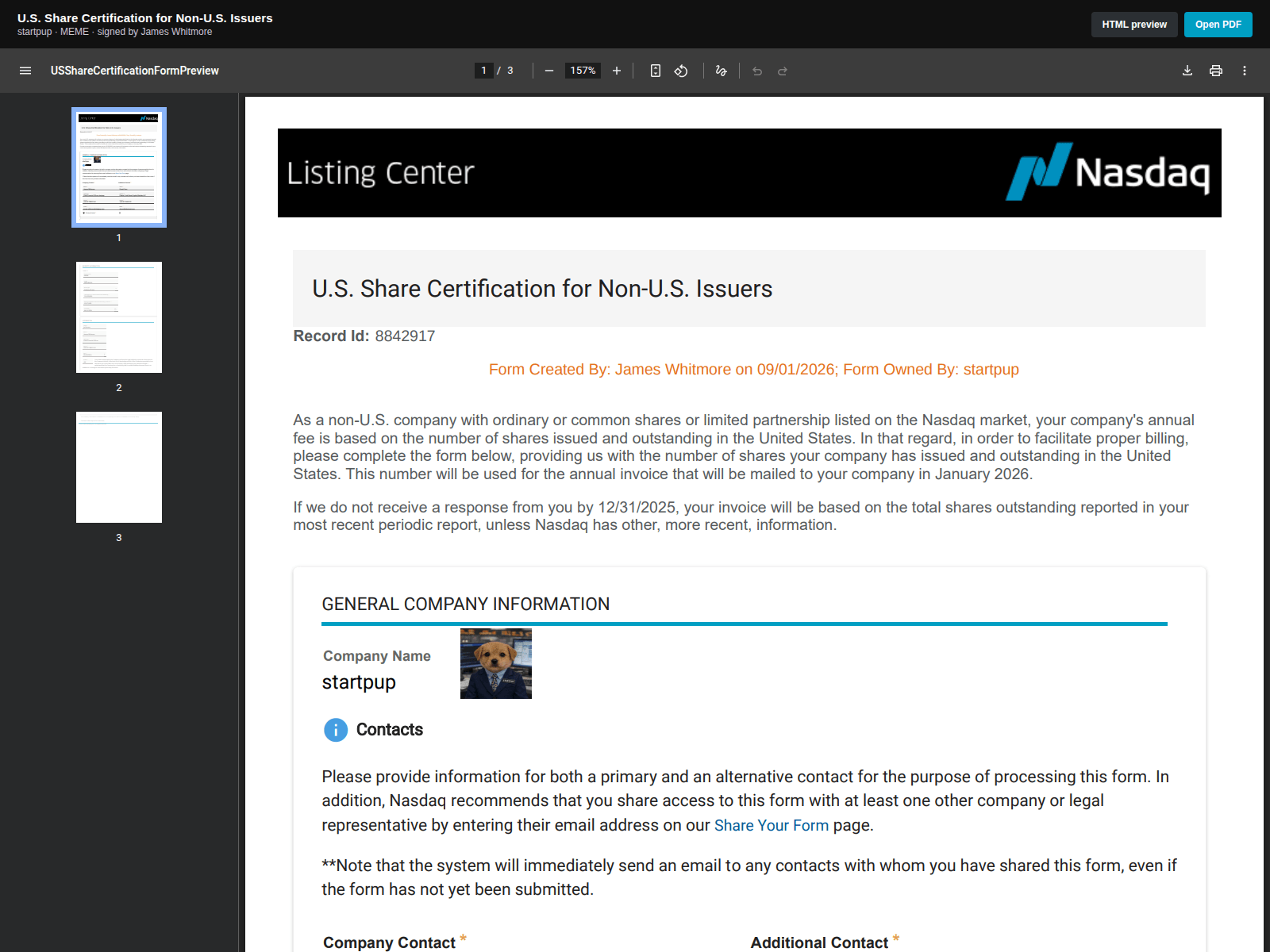 Screenshot of listingcenter.listings-nasdaq.com