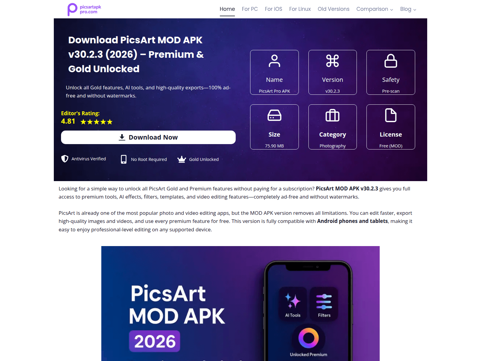 [Ekran görüntüsü] picsartapkpro.com