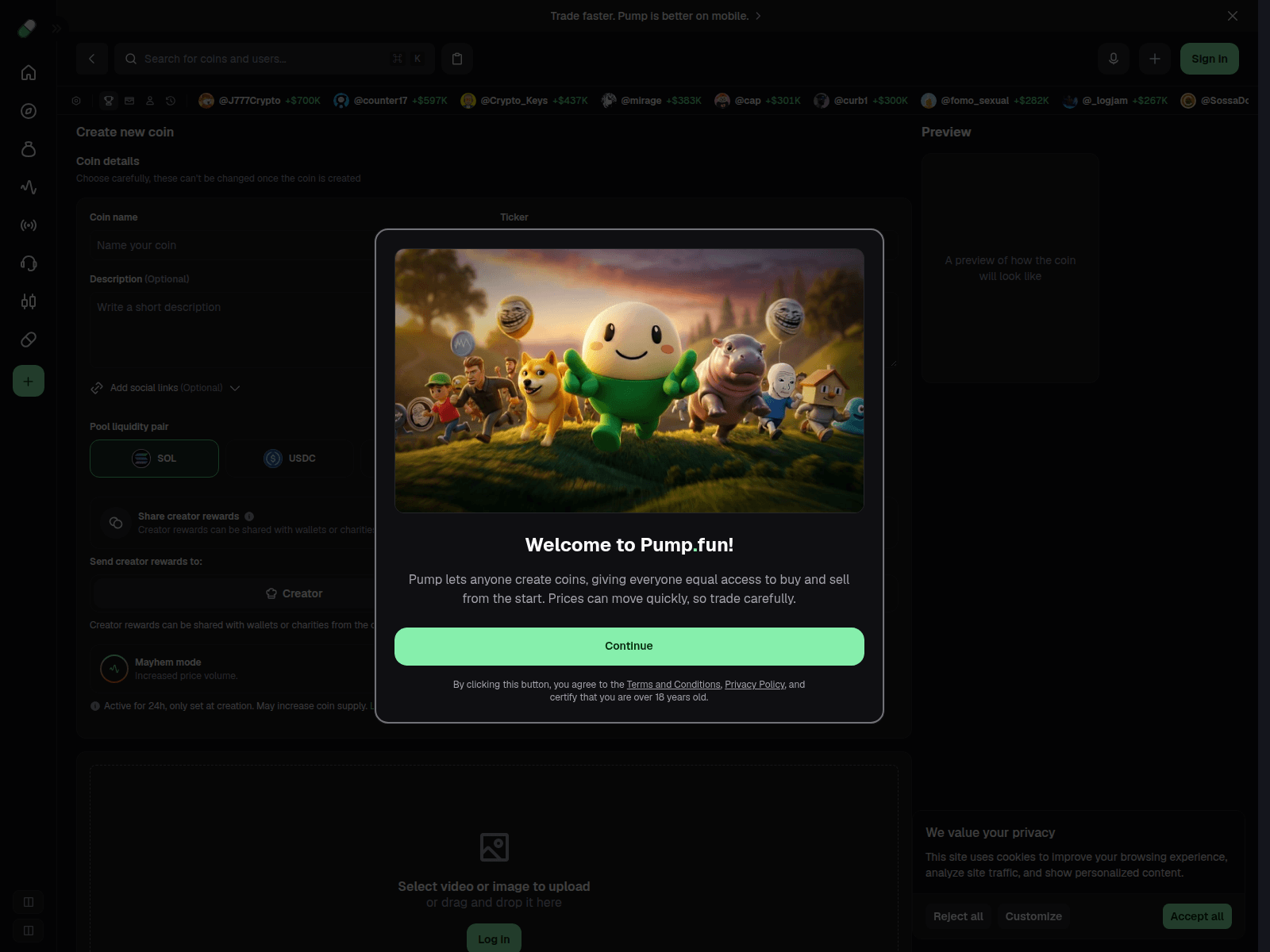 Screenshot of evm-pumpfun.com