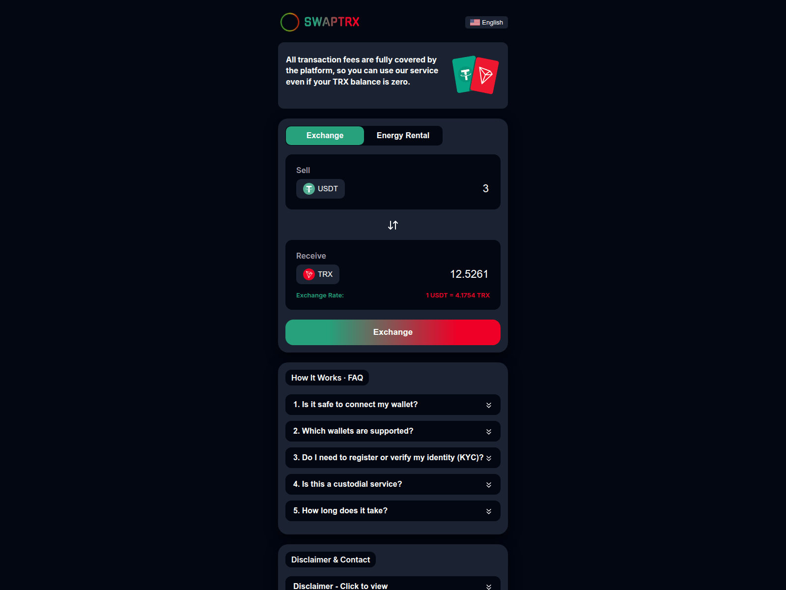 Screenshot of swaptrx.io