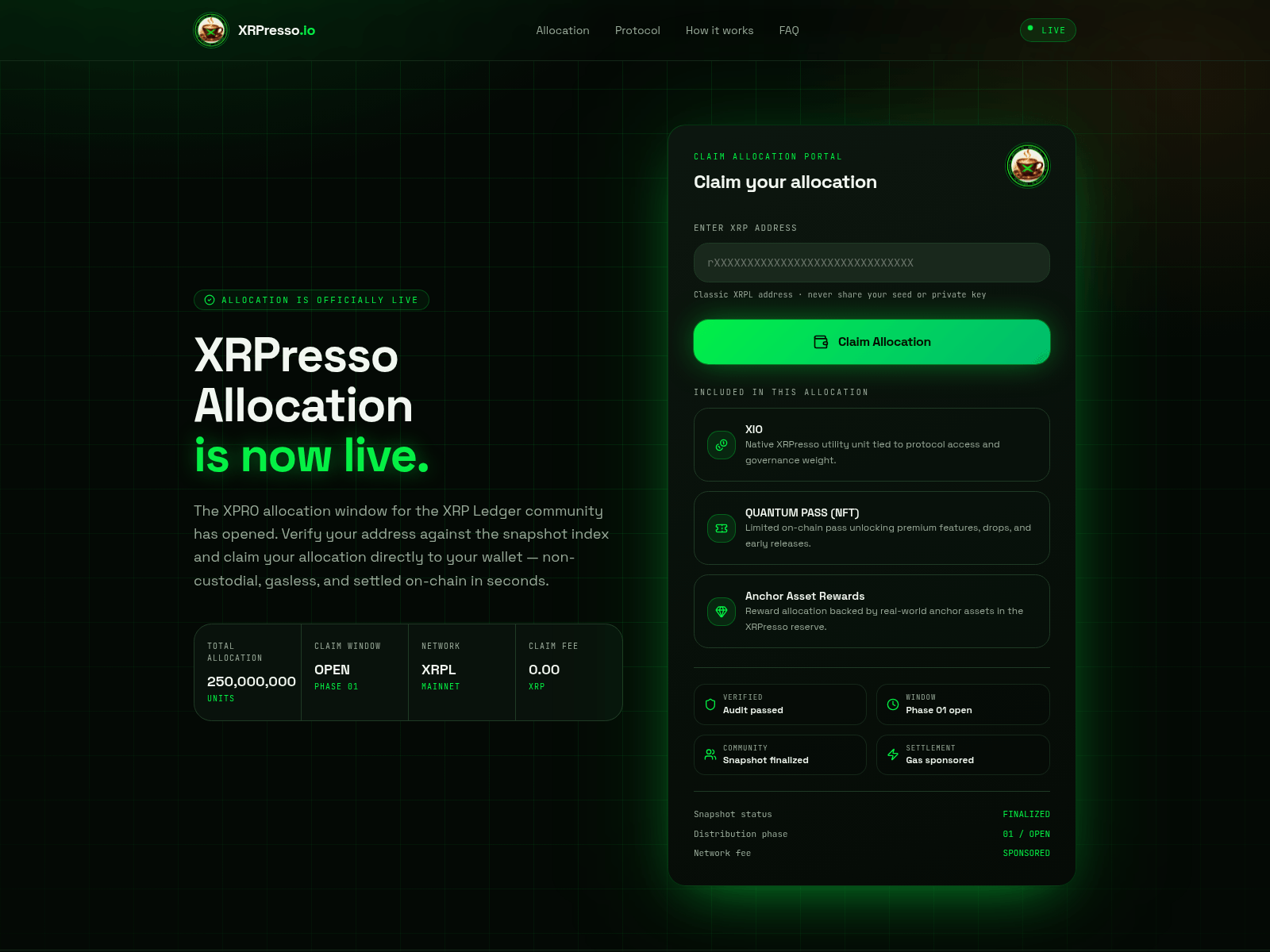Screenshot of xrpresso.info