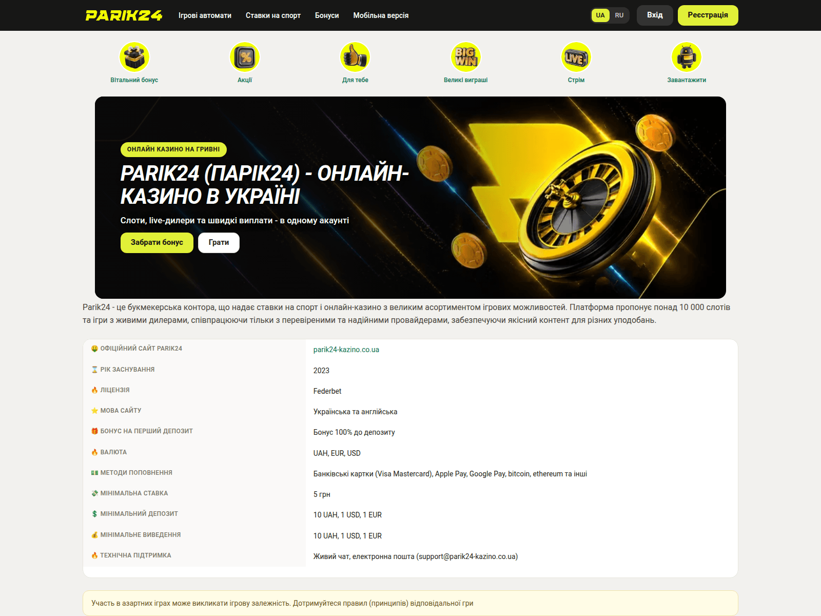 Screenshot of parik24-kazino.co.ua