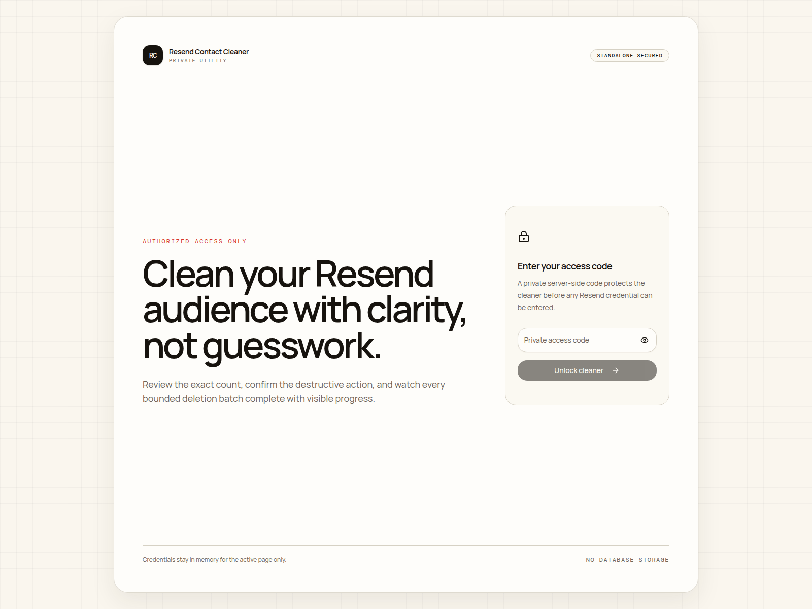 Screenshot of resendcleaner.xyz