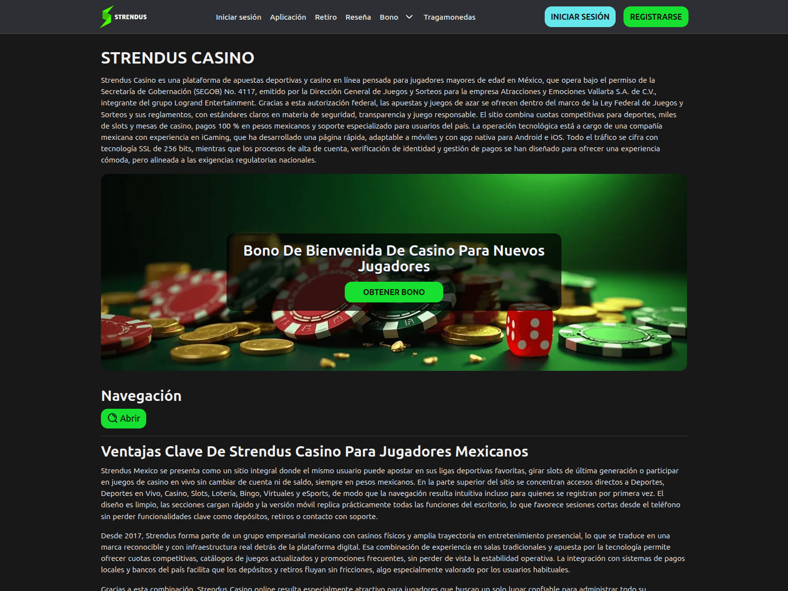 Screenshot of strenduscasino.org.mx